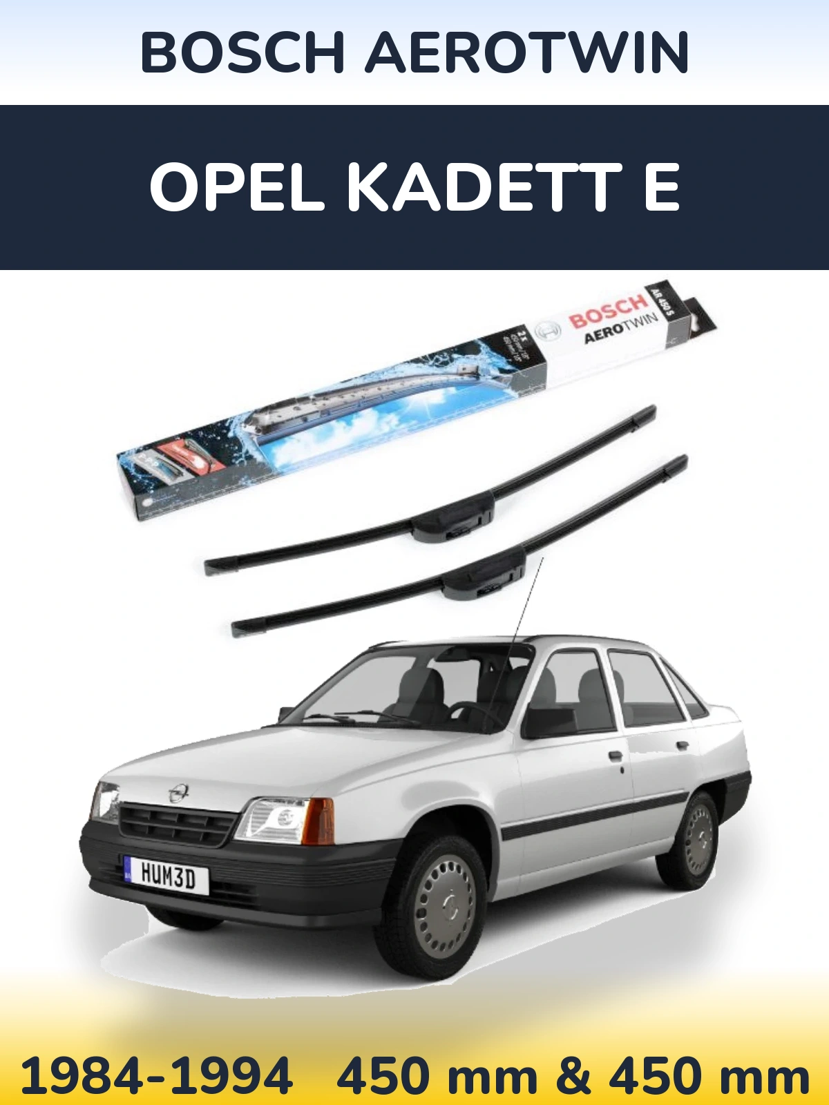 Front wiper blade set BOSCH AeroTwin 450 & 450 mm for Opel Kadett E 1984-1994