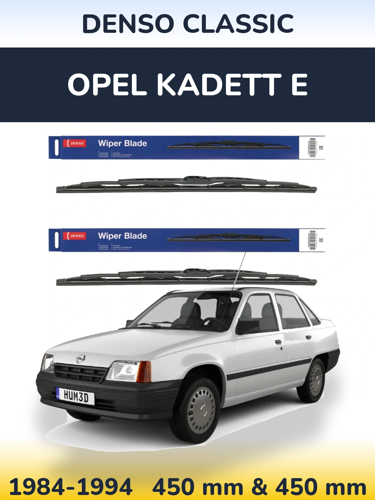 Front wiper blade set Denso Classic 450 & 450 mm for Opel Kadett E 1984-1994