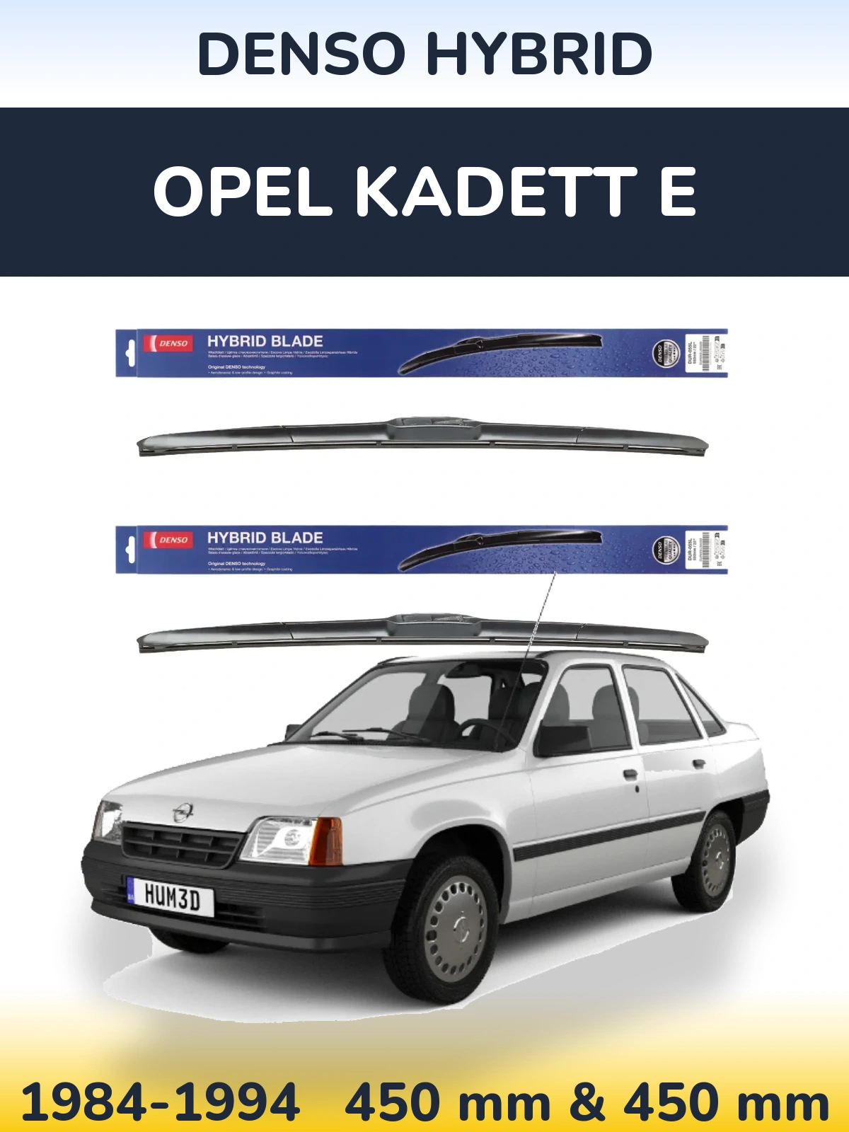 Front wiper blade set Denso Hybrid 450 & 450 mm for Opel Kadett E 1984-1994