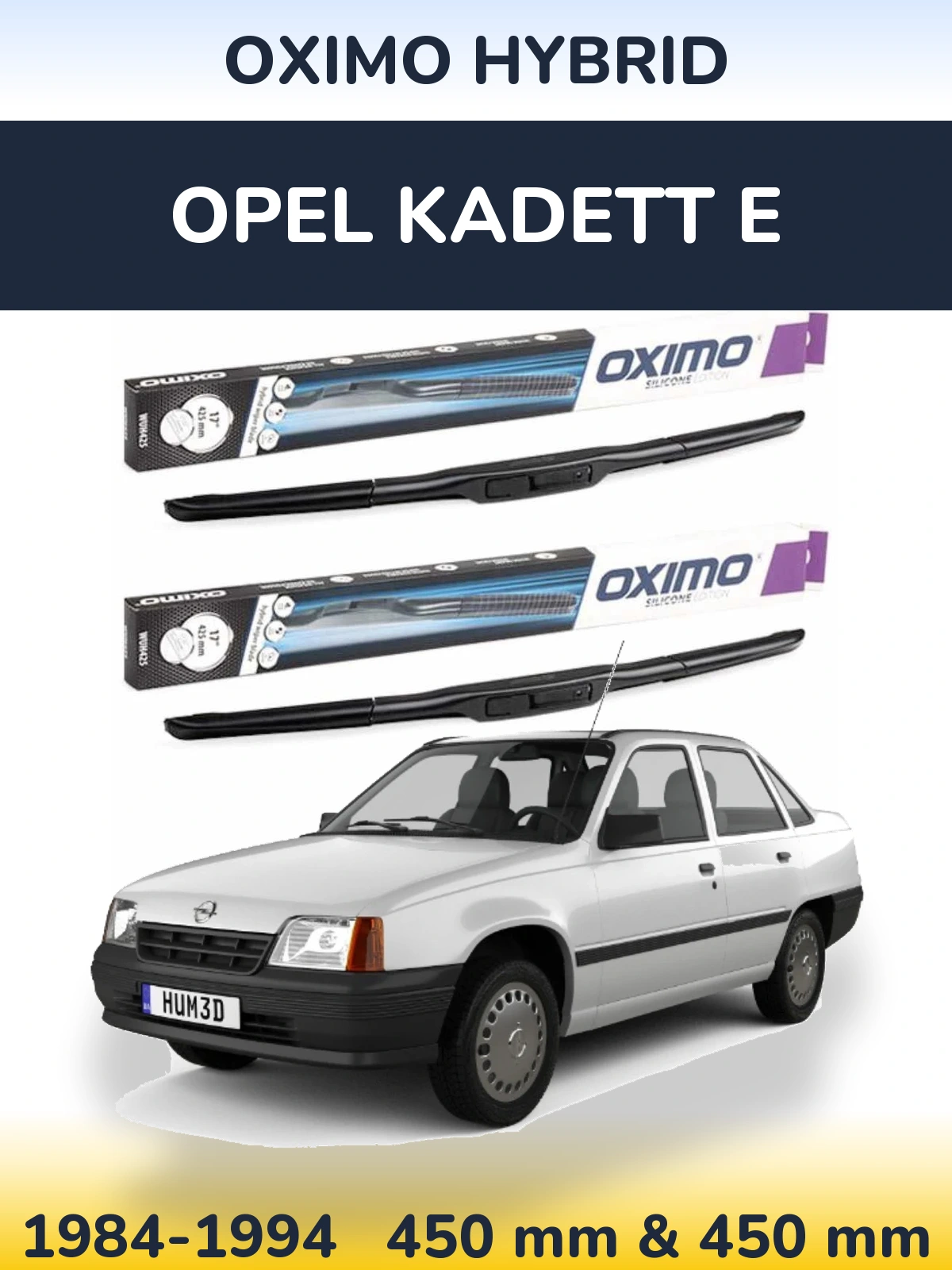 Front wiper blade set Oximo Hybrid 450 & 450 mm for Opel Kadett E 1984-1994