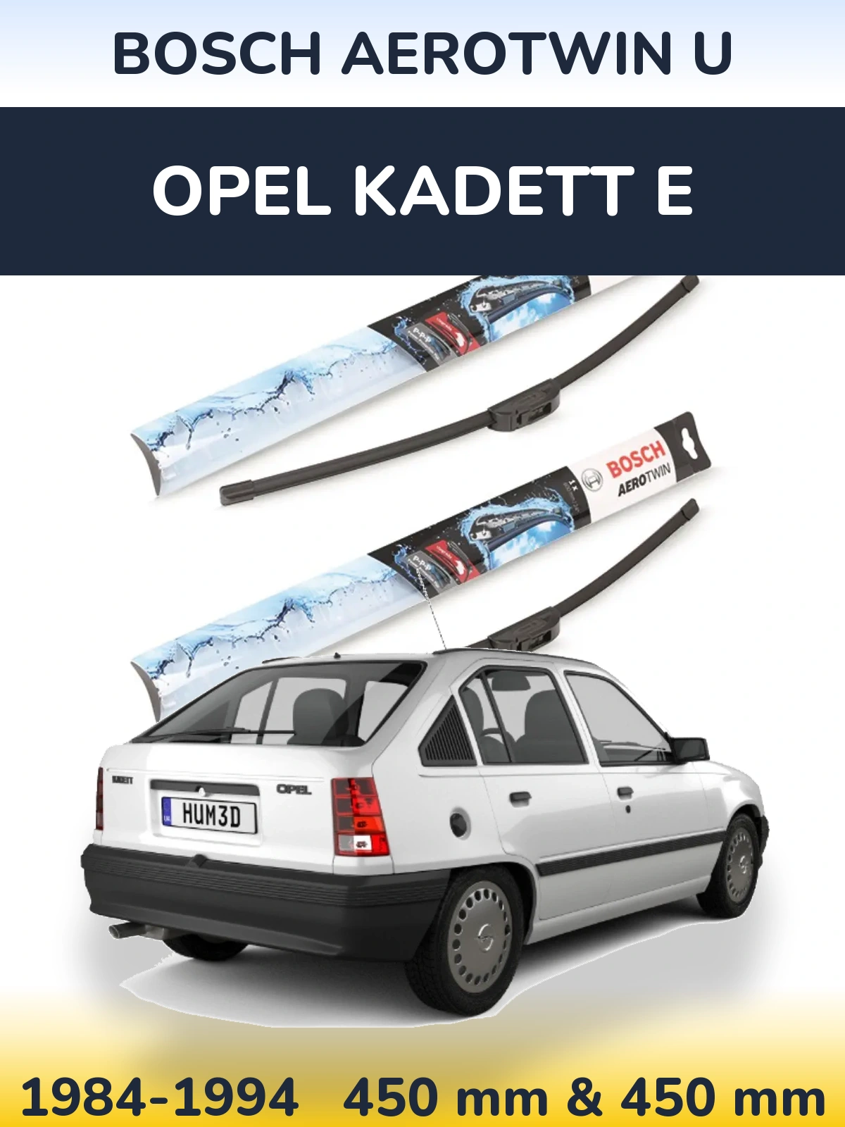 Front wiper blade set BOSCH AeroTwin U 450 & 450 mm for Opel Kadett E 1984-1994