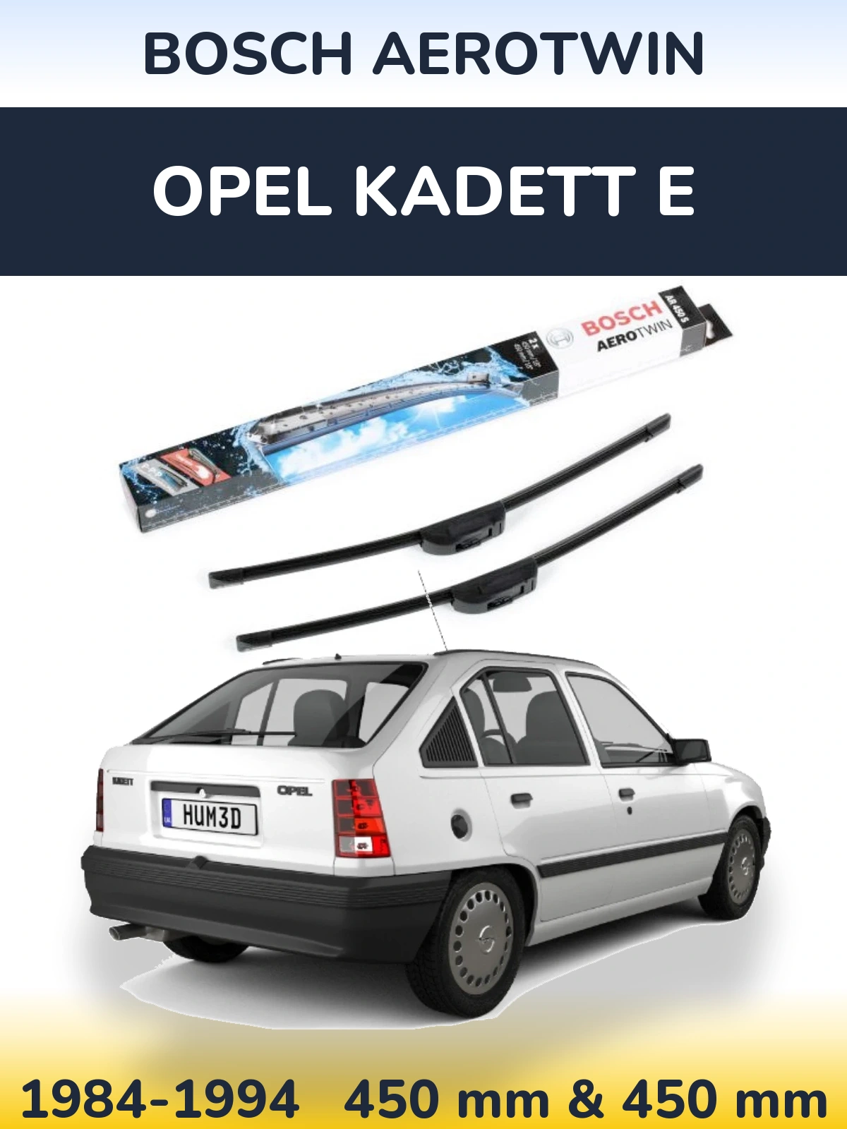 Front wiper blade set BOSCH AeroTwin 450 & 450 mm for Opel Kadett E 1984-1994
