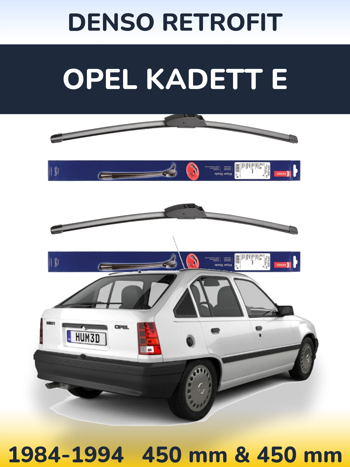 Front wiper blade set Denso Retrofit 450 & 450 mm for Opel Kadett E 1984-1994