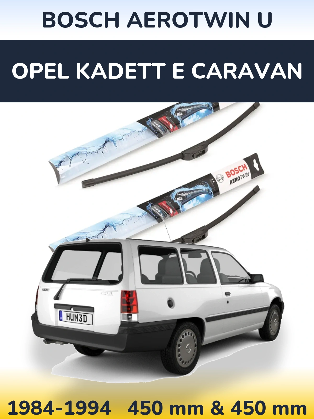 Front wiper blade set BOSCH AeroTwin U 450 & 450 mm for Opel Kadett E Caravan 1984-1994