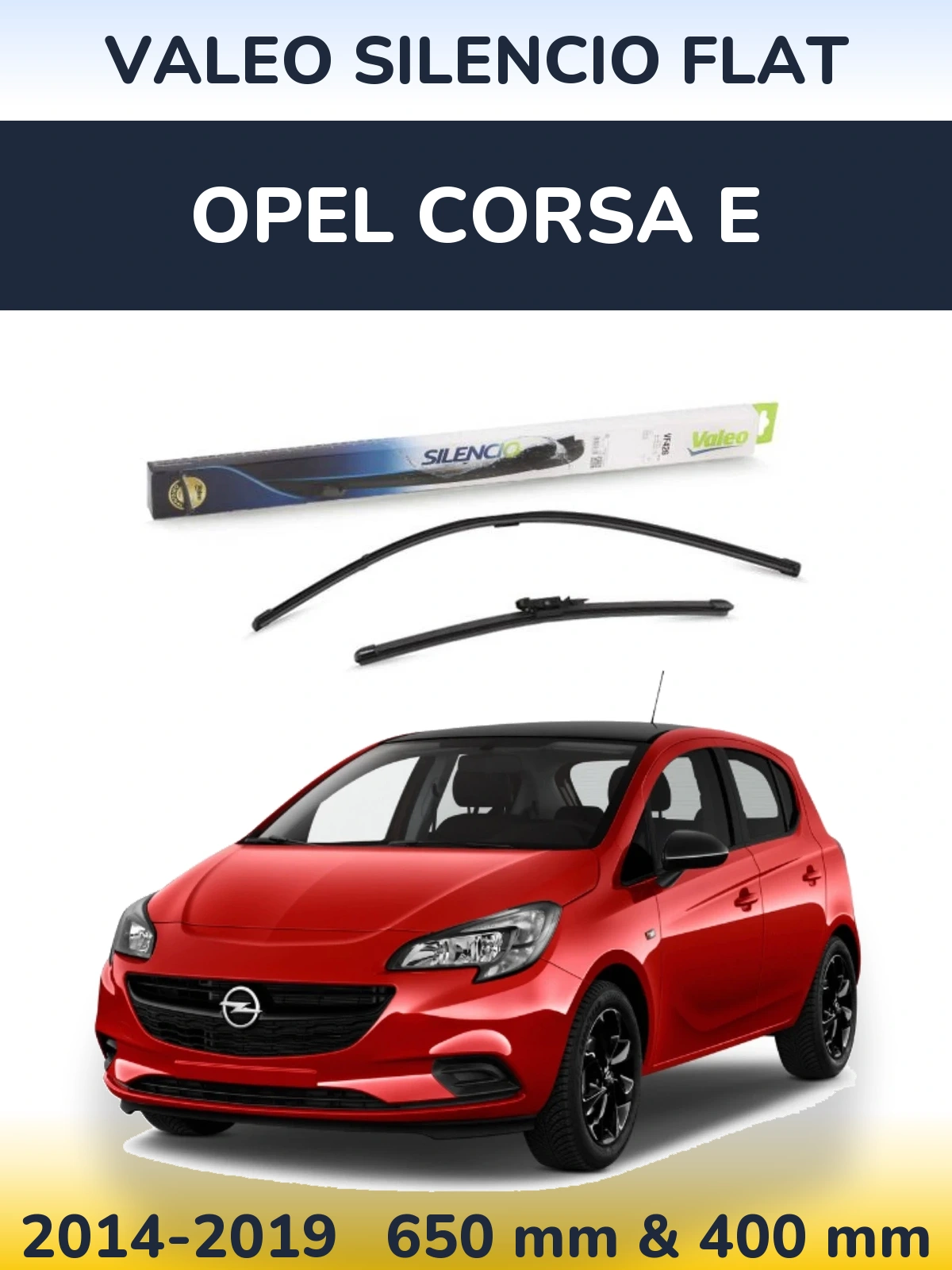 Front wiper blade set Valeo Silencio Flat 650 & 400 mm for Opel Corsa E 2014-2019