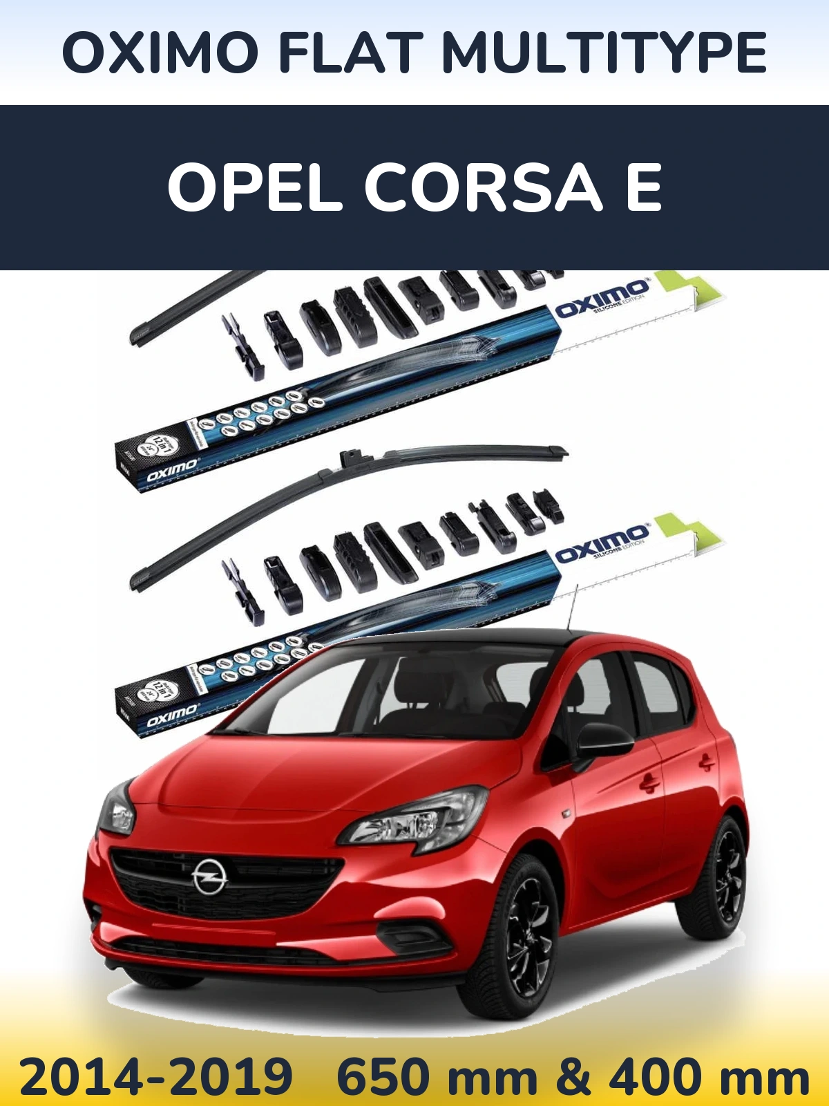 Front wiper blade set Oximo Flat MultiTypee 650 & 400 mm for Opel Corsa E 2014-2019