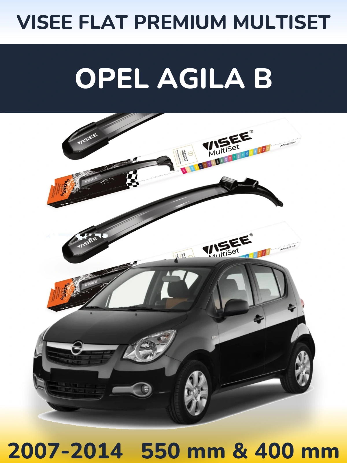 Front wiper blade set VISEE FLAT PREMIUM MultiSet 550 & 400 mm for Opel Agila B 2007-2014