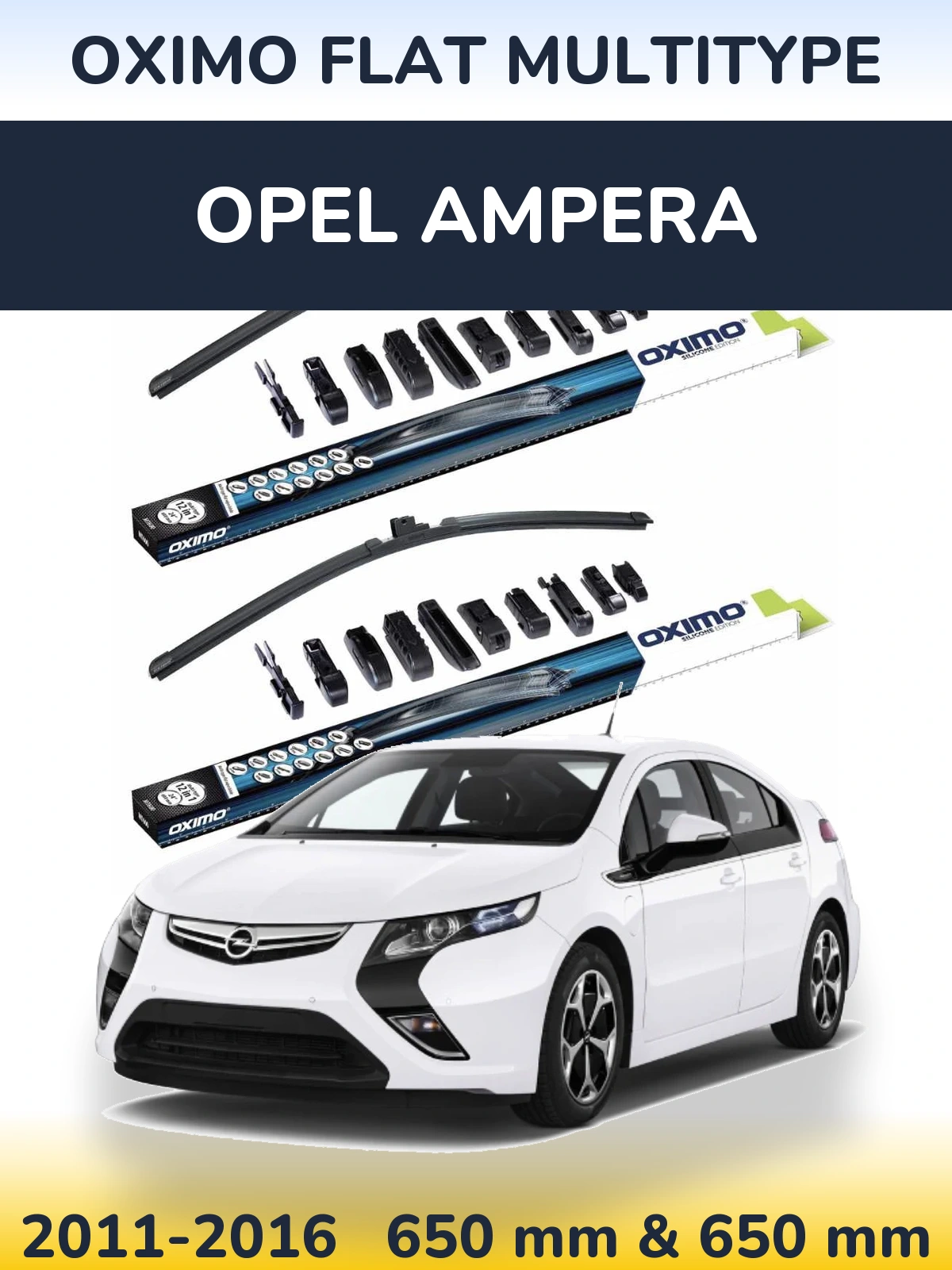 Front wiper blade set Oximo Flat MultiTypee 650 & 650 mm for Opel Ampera 2011-2016