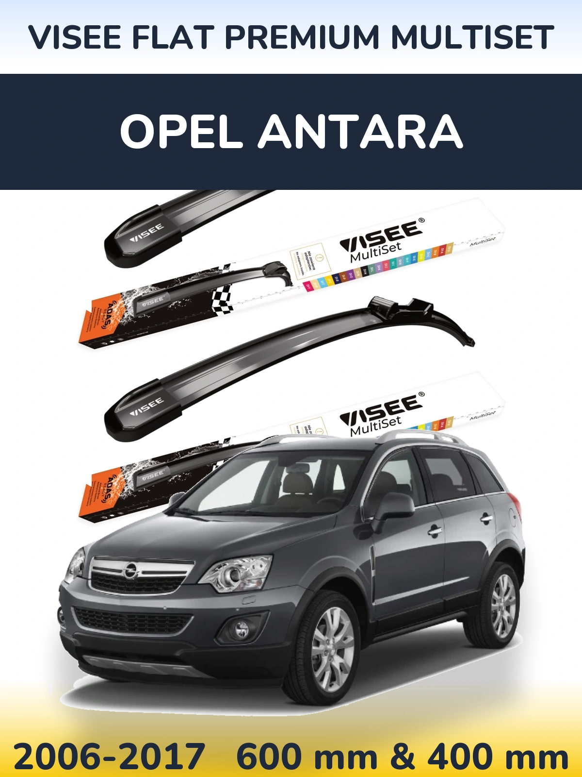 Комплект передних дворников VISEE FLAT PREMIUM MultiSet 600 & 400 мм для Opel Antara 2006-2017