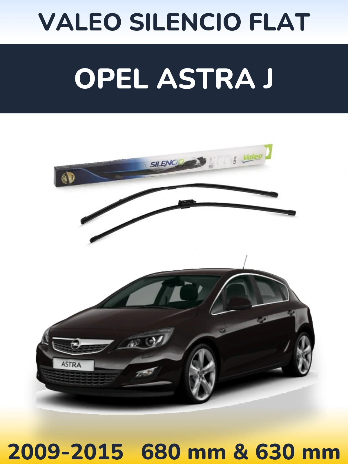 Front wiper blade set Valeo Silencio Flat 650 & 650 mm for Opel Astra J 2009-2015