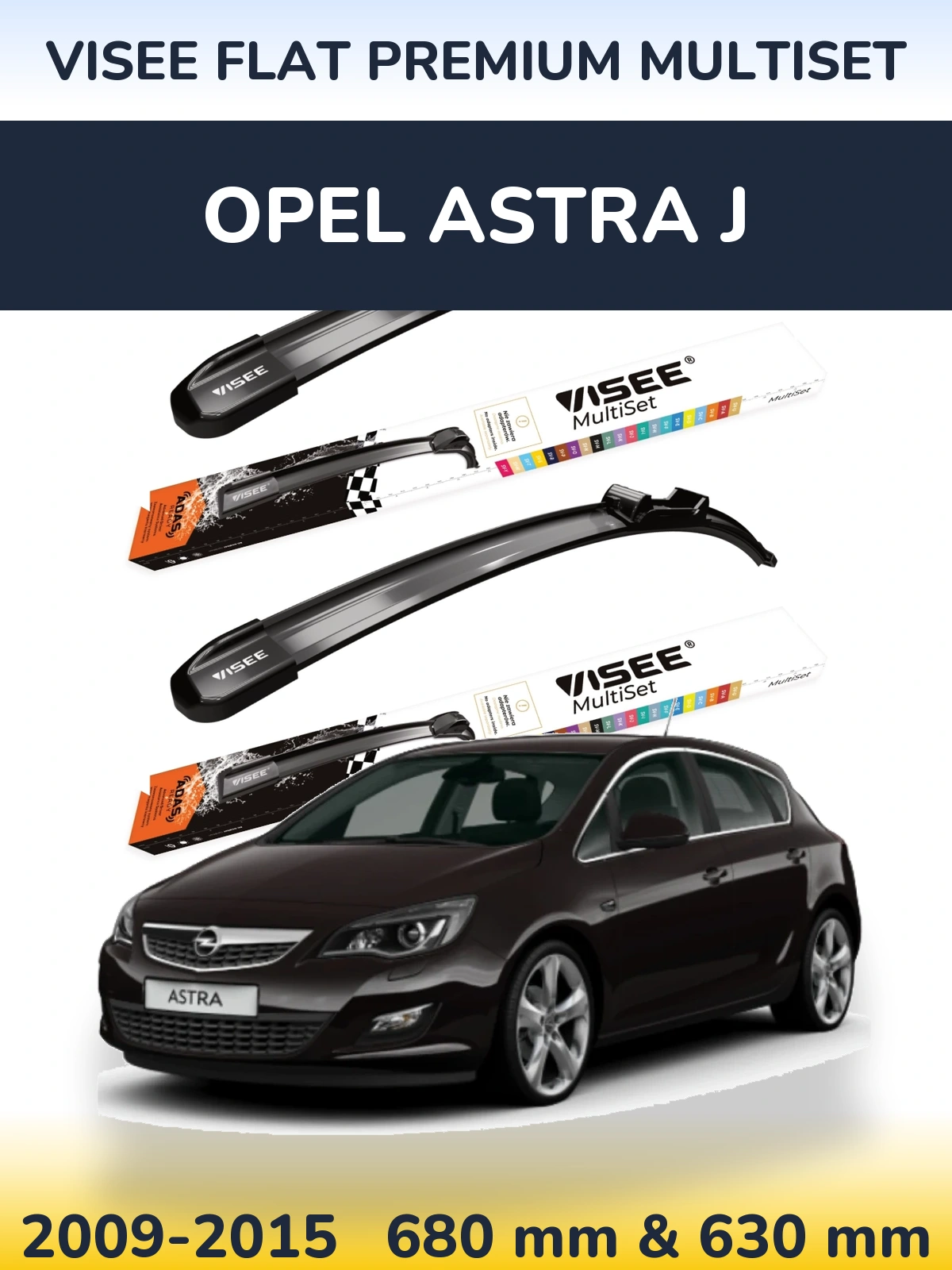 Front wiper blade set VISEE FLAT PREMIUM MultiSet 680 & 630 mm for Opel Astra J 2009-2015