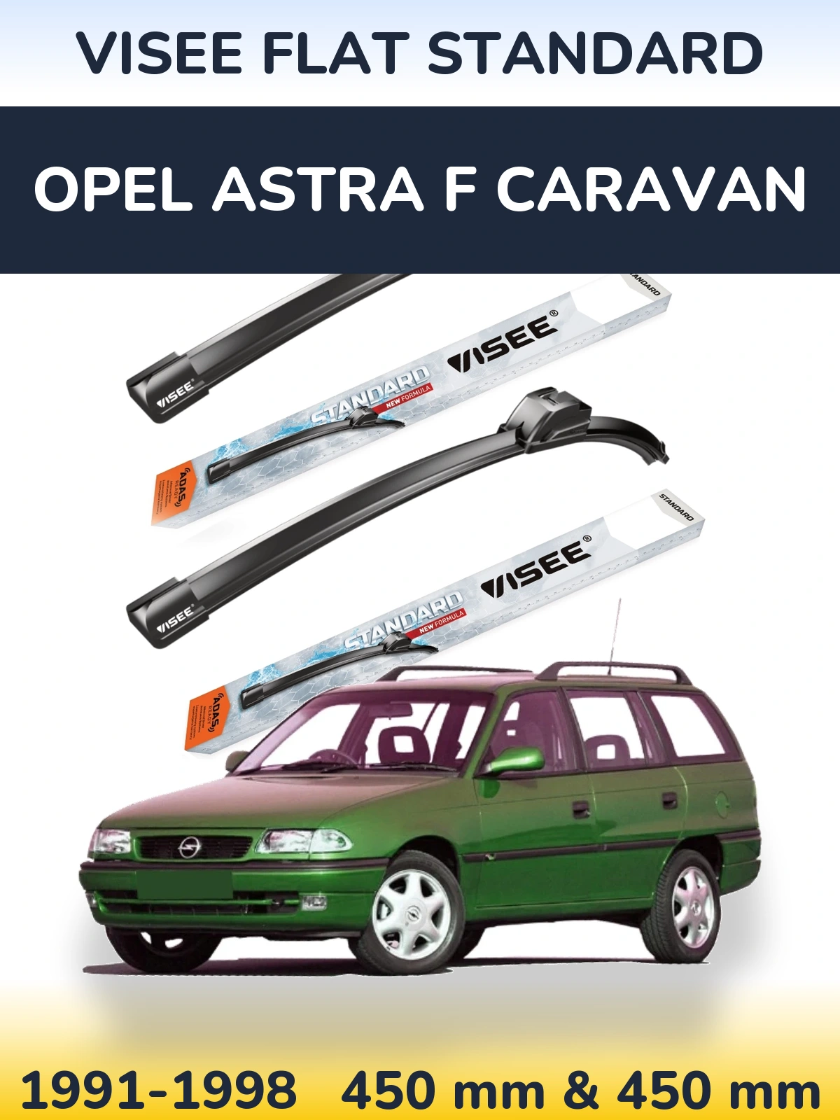 Front wiper blade set VISEE FLAT STANDARD 450 & 450 mm for Opel Astra F Caravan 1991-1998