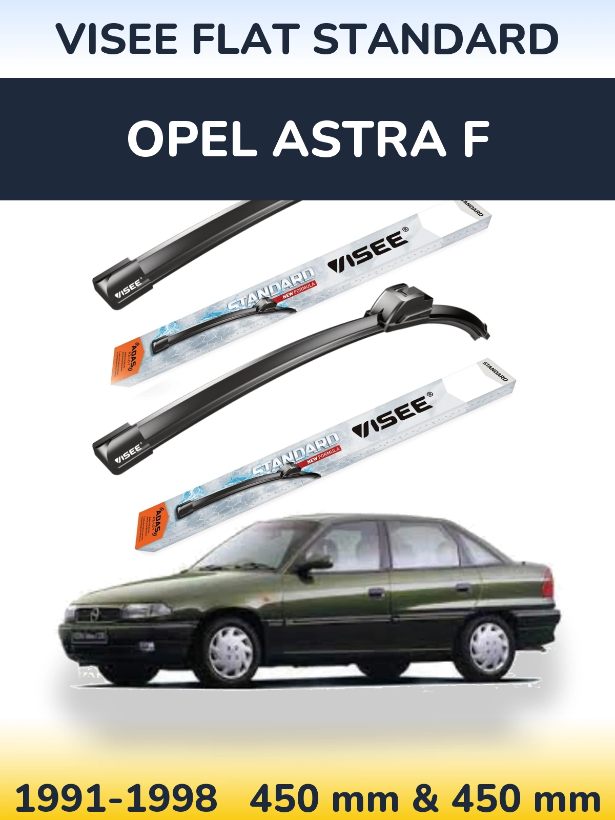 Front wiper blade set VISEE FLAT STANDARD 450 & 450 mm for Opel Astra F 1991-1998