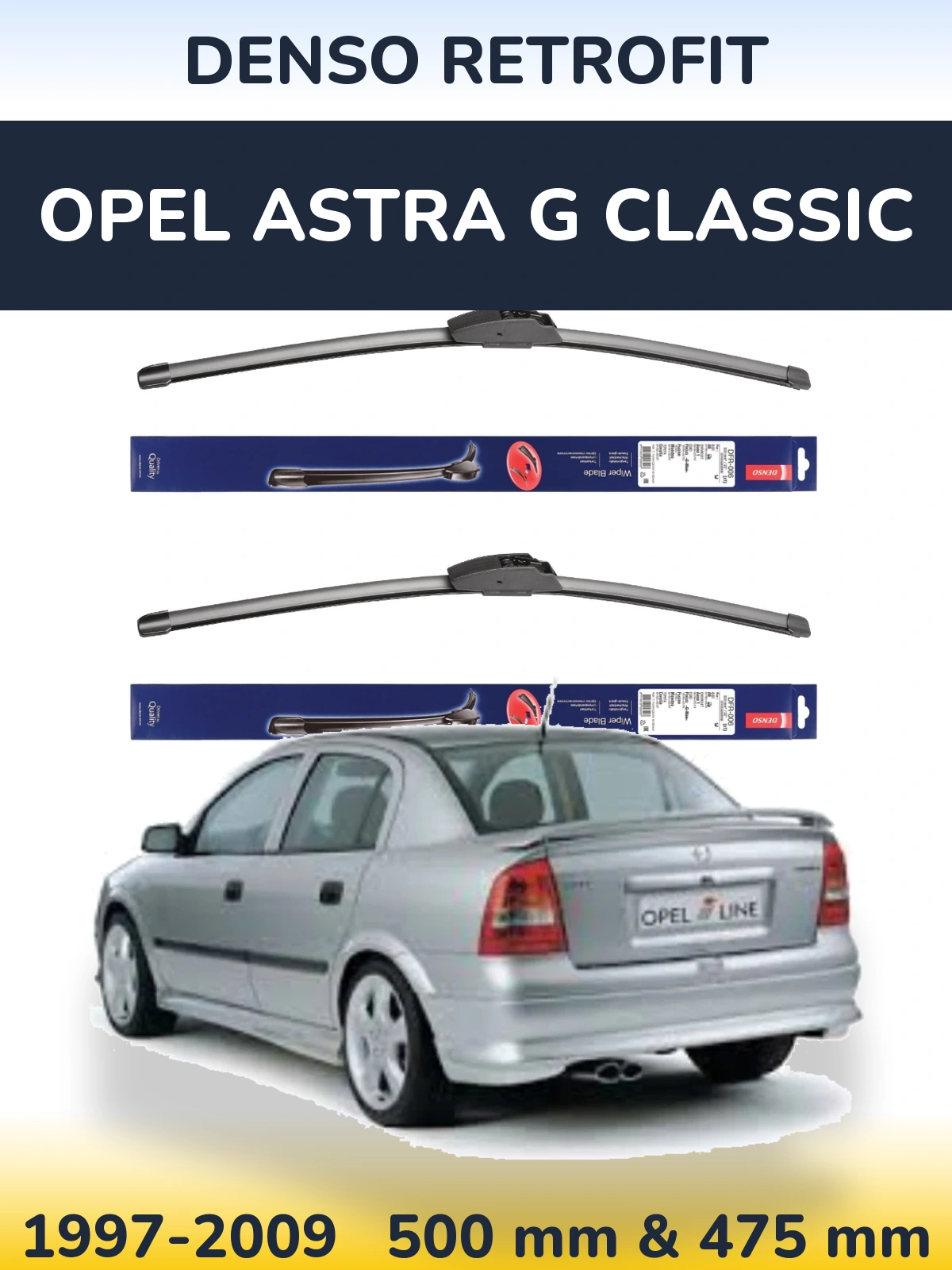 Комплект передніх щіток Denso Retrofit 500 & 475 мм для Opel Astra G Classic 1997-2009