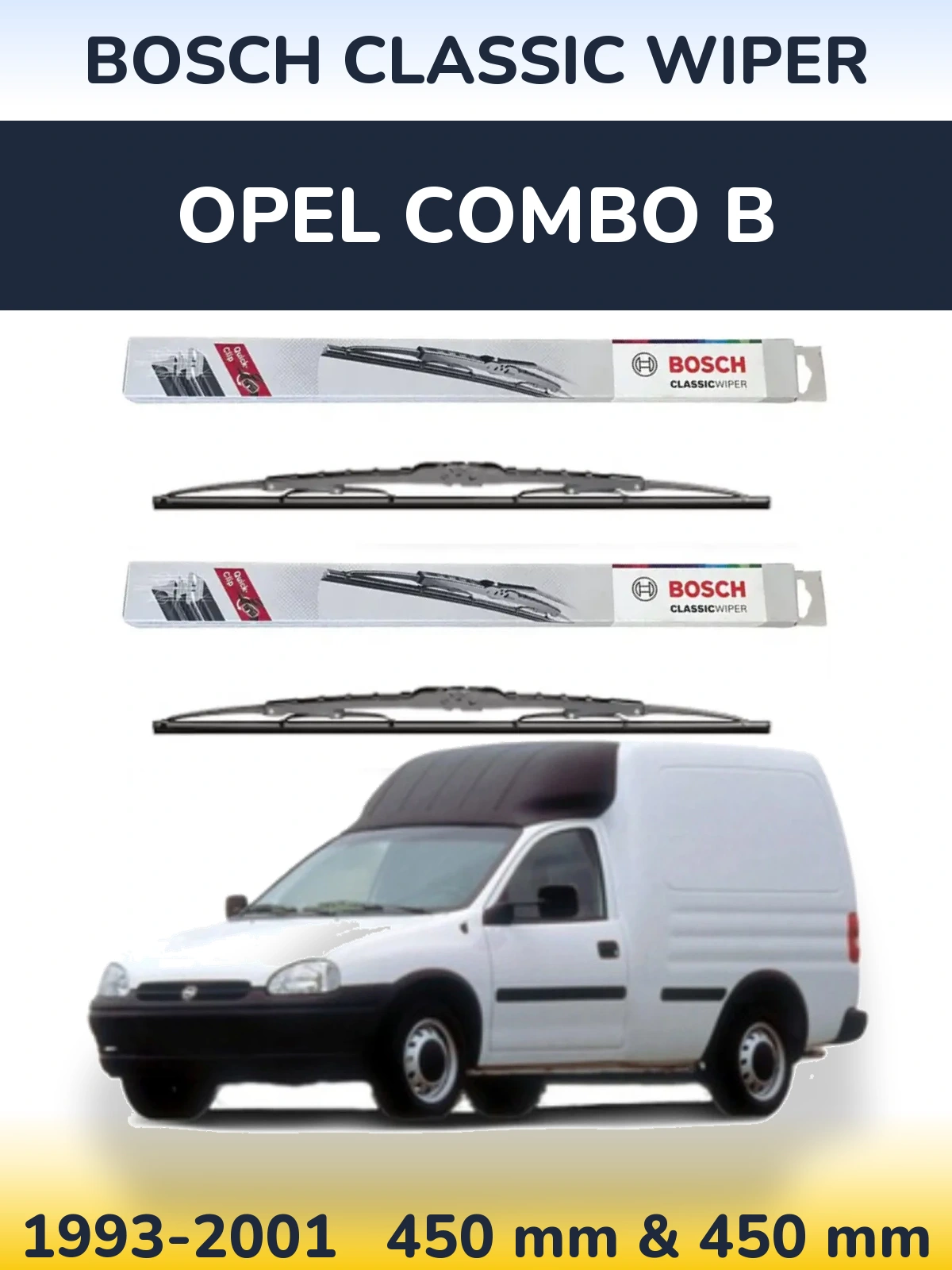 Front wiper blade set BOSCH Classic Wiper 450 & 450 mm for Opel Combo B 1993-2001