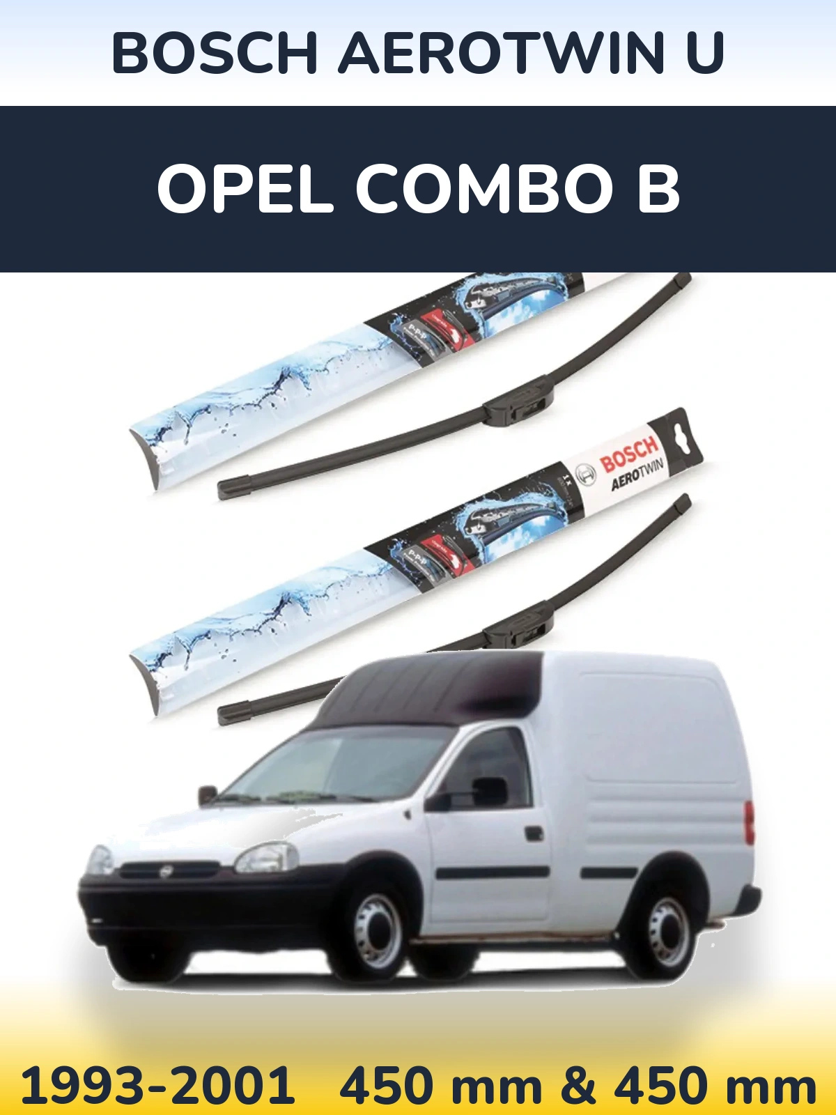 Комплект передних дворников BOSCH AeroTwin U 450 & 450 мм для Opel Combo B 1993-2001