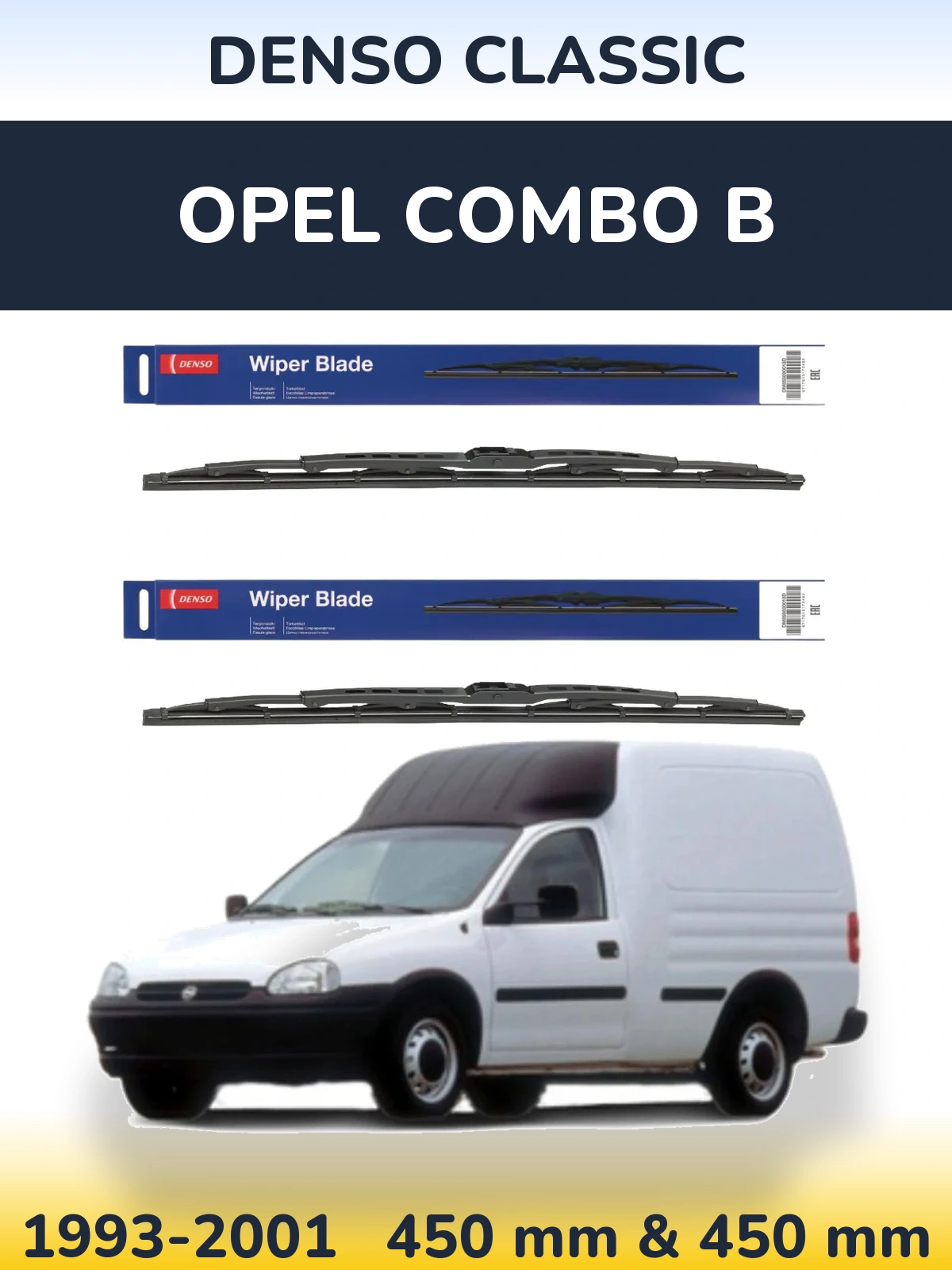 Front wiper blade set Denso Classic 450 & 450 mm for Opel Combo B 1993-2001