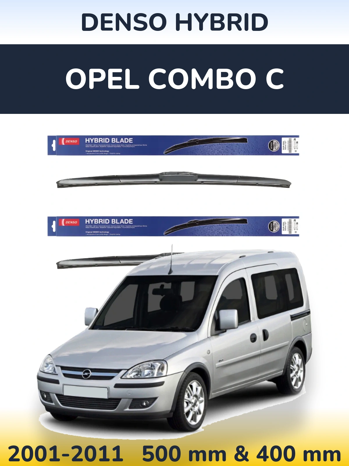 Front wiper blade set Denso Hybrid 500 & 400 mm for Opel Combo C 2001-2011