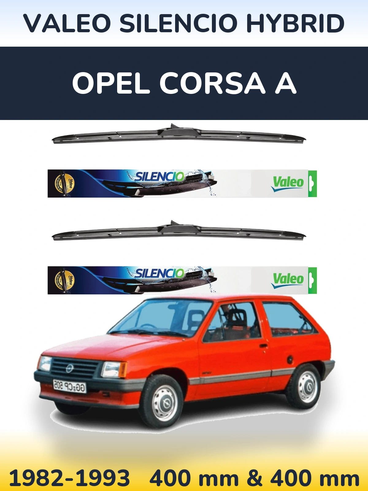 Комплект передних дворников Valeo Silencio Hybrid 400 & 400 мм для Opel Corsa A 1982-1993