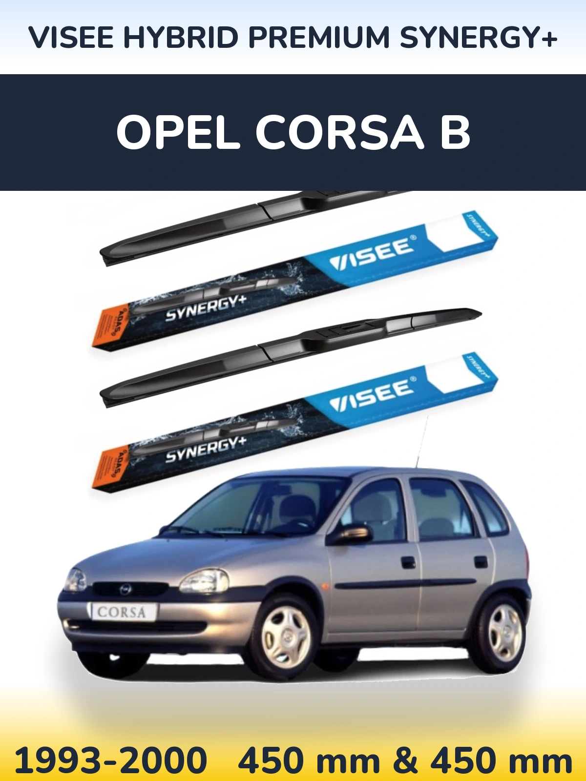Front wiper blade set VISEE HYBRID PREMIUM SYNERGY+ 450 & 450 mm for Opel Corsa B 1993-2000