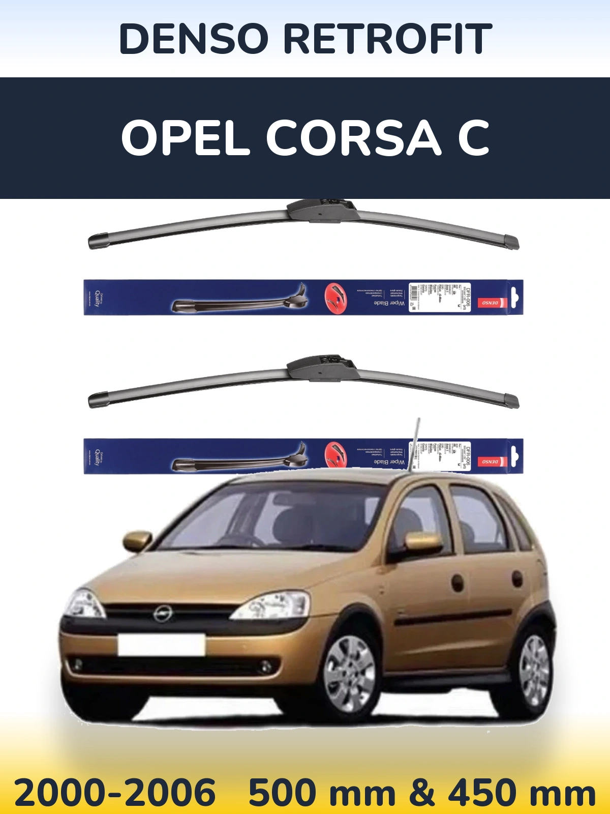 Комплект передних дворников Denso Retrofit 500 & 450 мм для Opel Corsa C 2000-2006