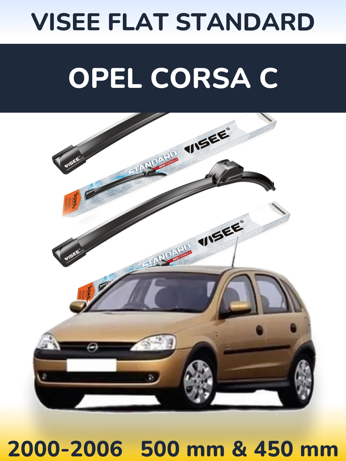 Комплект передних дворников VISEE FLAT STANDARD 500 & 450 мм для Opel Corsa C 2000-2006