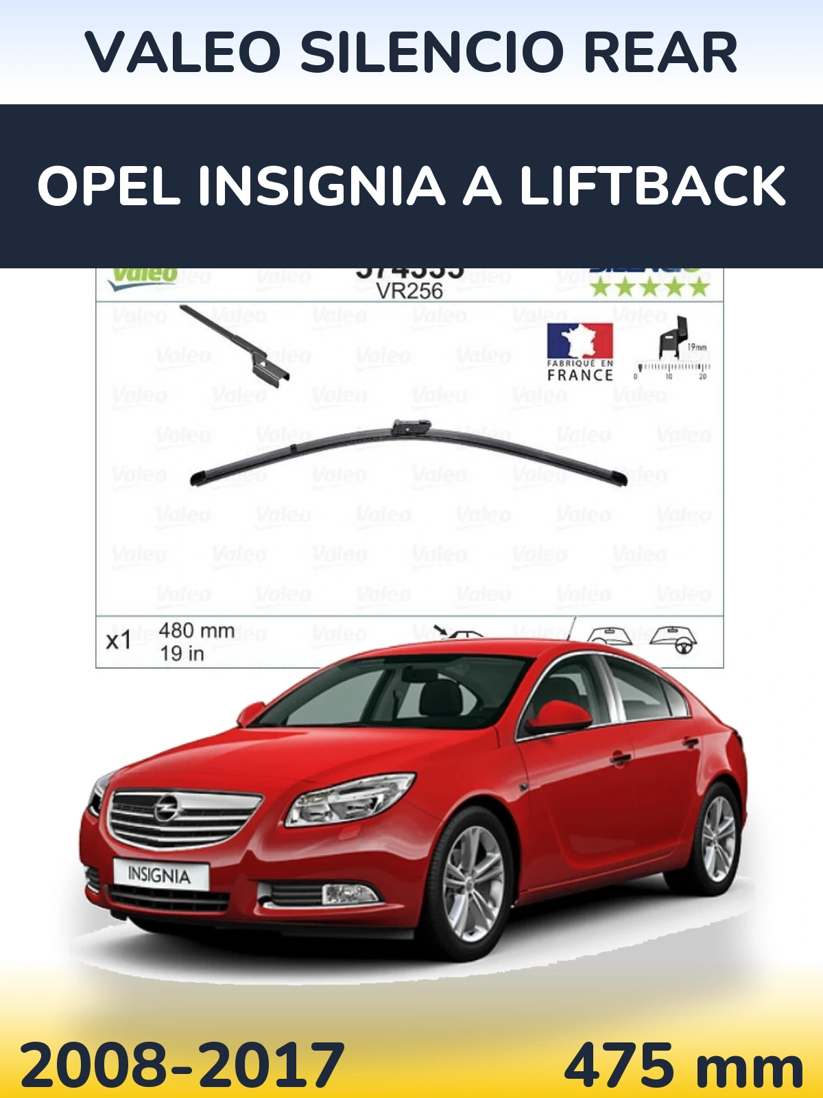 Rear wiper blade Valeo Silencio Rear 475 mm for Opel Insignia A liftback 2008-2017