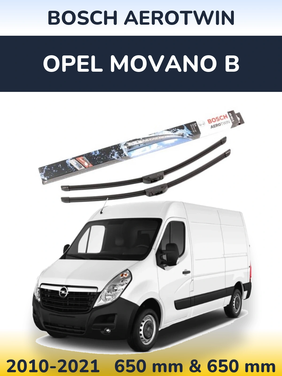 Комплект передних дворников BOSCH AeroTwin 650 & 650 мм для Opel Movano B 2010-2021