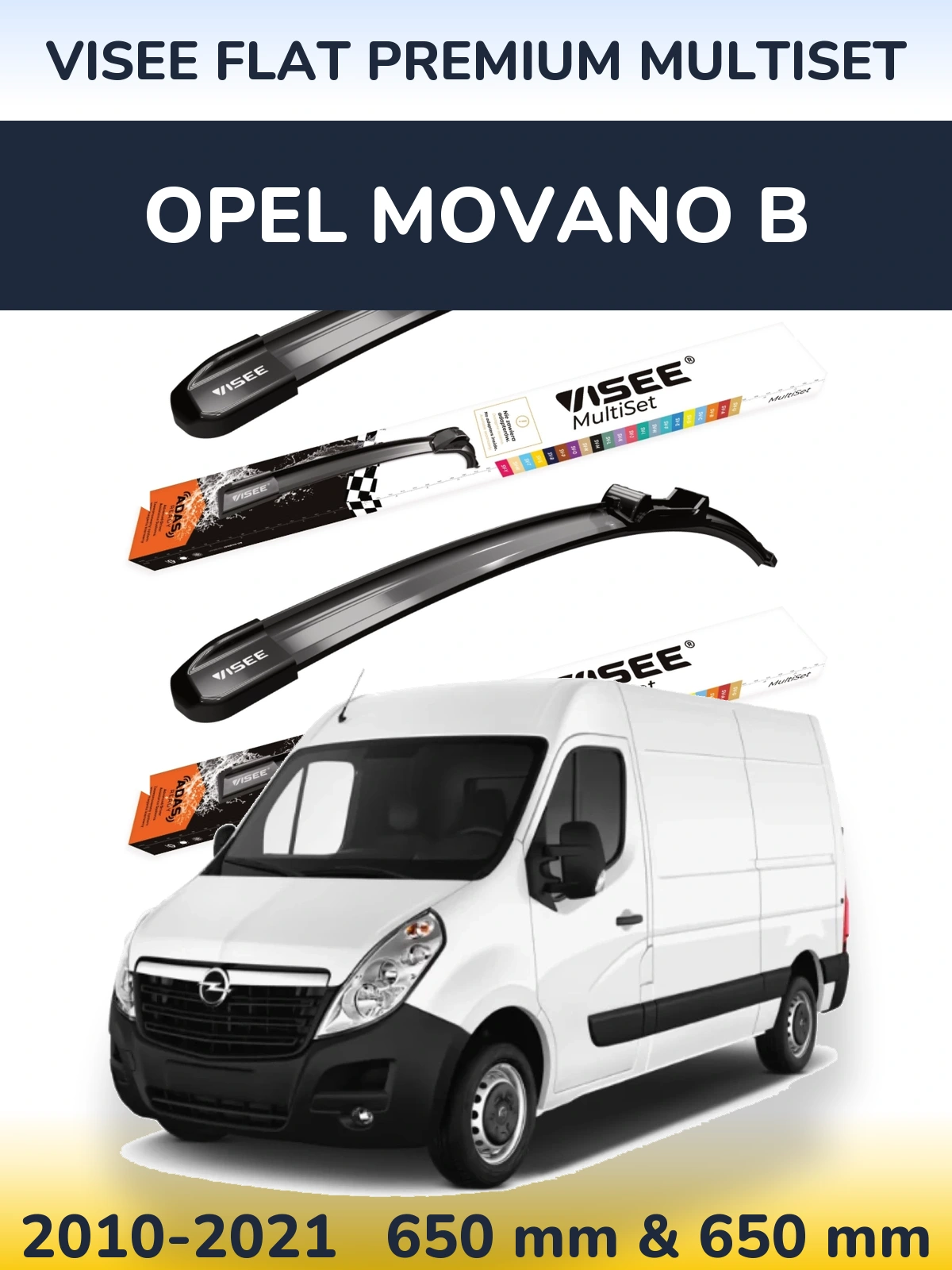 Комплект передних дворников VISEE FLAT PREMIUM MultiSet 650 & 650 мм для Opel Movano B 2010-2021