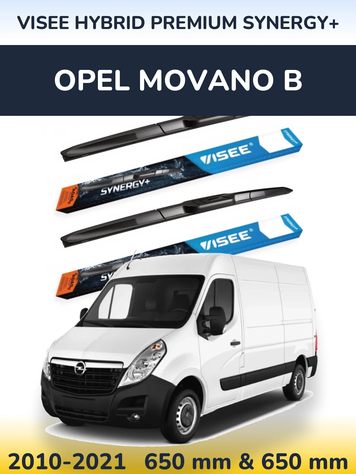 Комплект передних дворников VISEE HYBRID PREMIUM SYNERGY+ 650 & 650 мм для Opel Movano B 2010-2021