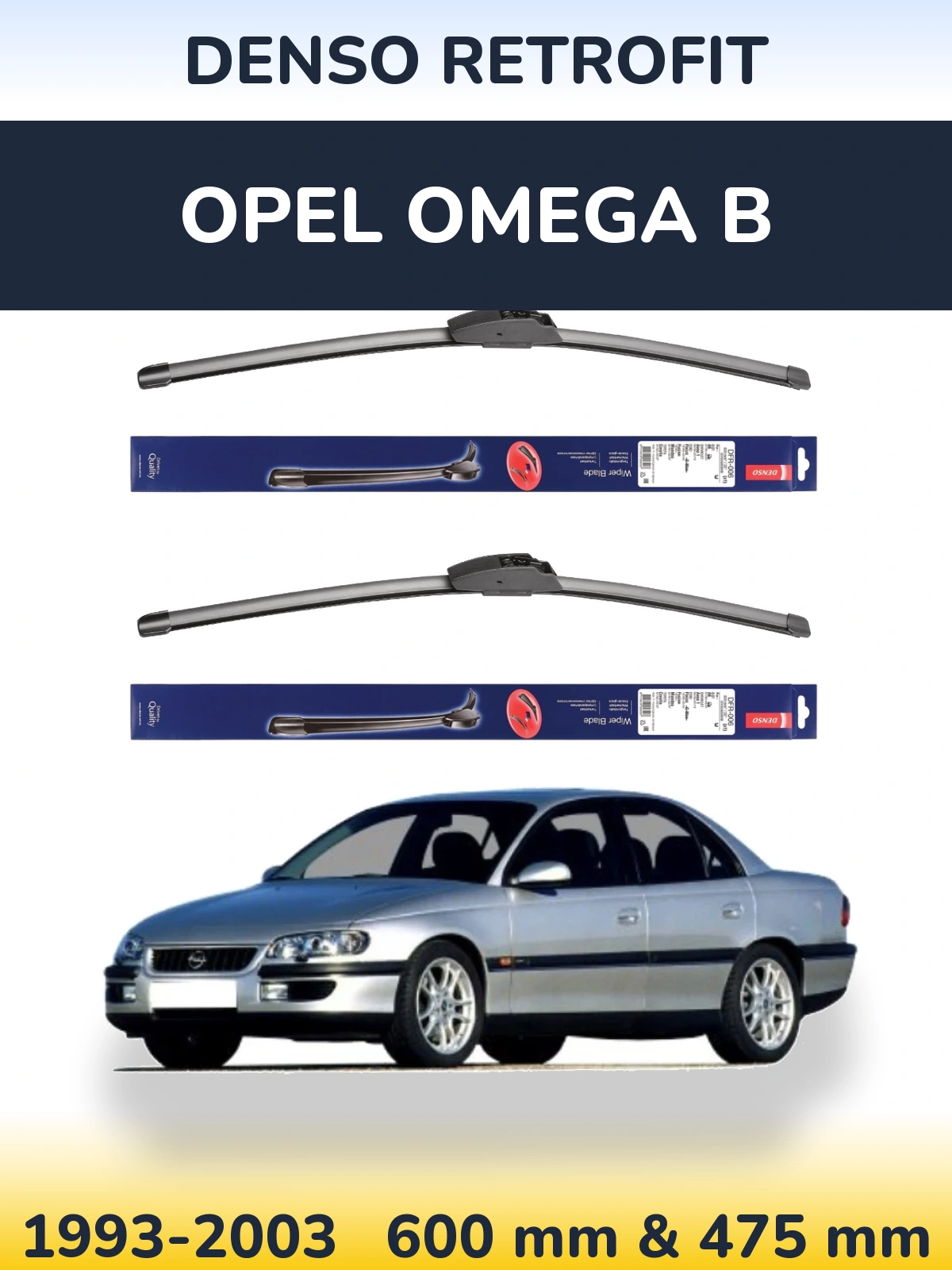 Front wiper blade set Denso Retrofit 600 & 475 mm for Opel Omega B 1993-2003