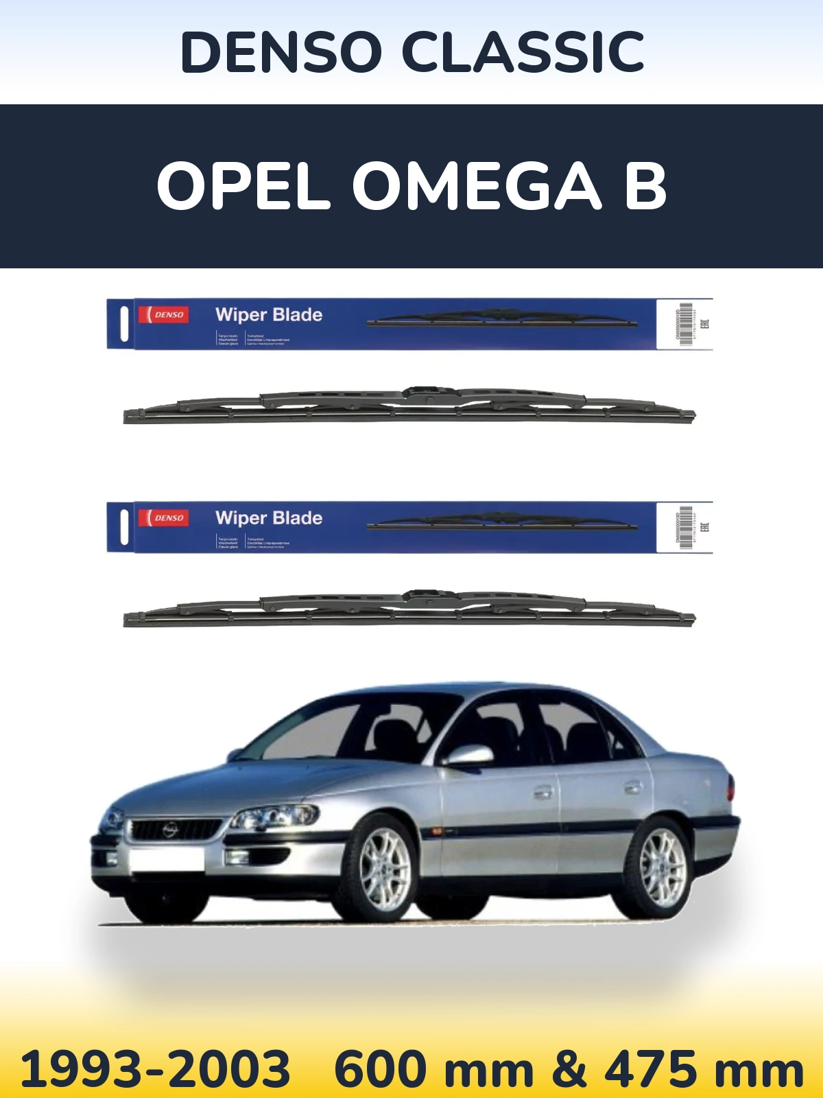 Front wiper blade set Denso Classic 600 & 475 mm for Opel Omega B 1993-2003