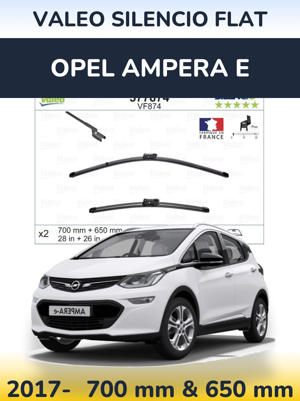 Комплект передніх щіток Valeo Silencio Flat 700 & 650 мм для Opel Ampera E 2017-2026