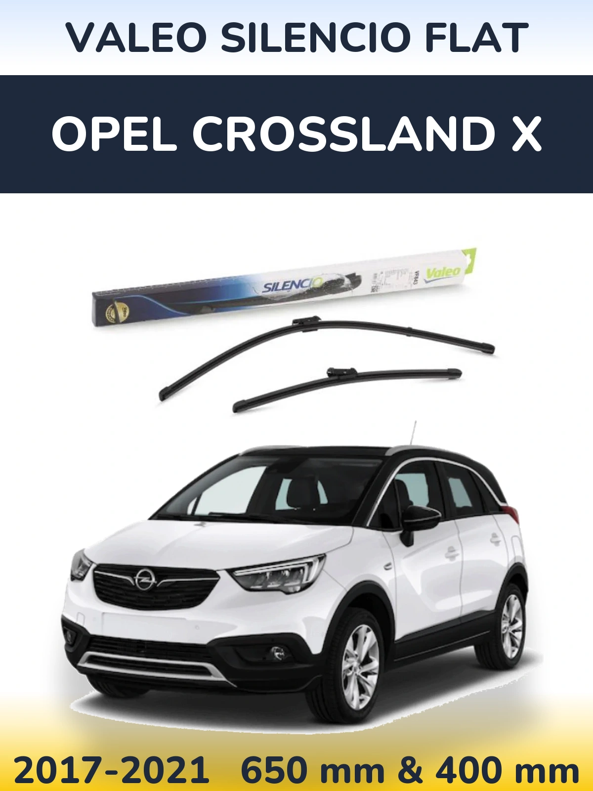 Front wiper blade set Valeo Silencio Flat 650 & 400 mm for Opel Crossland X 2017-2021