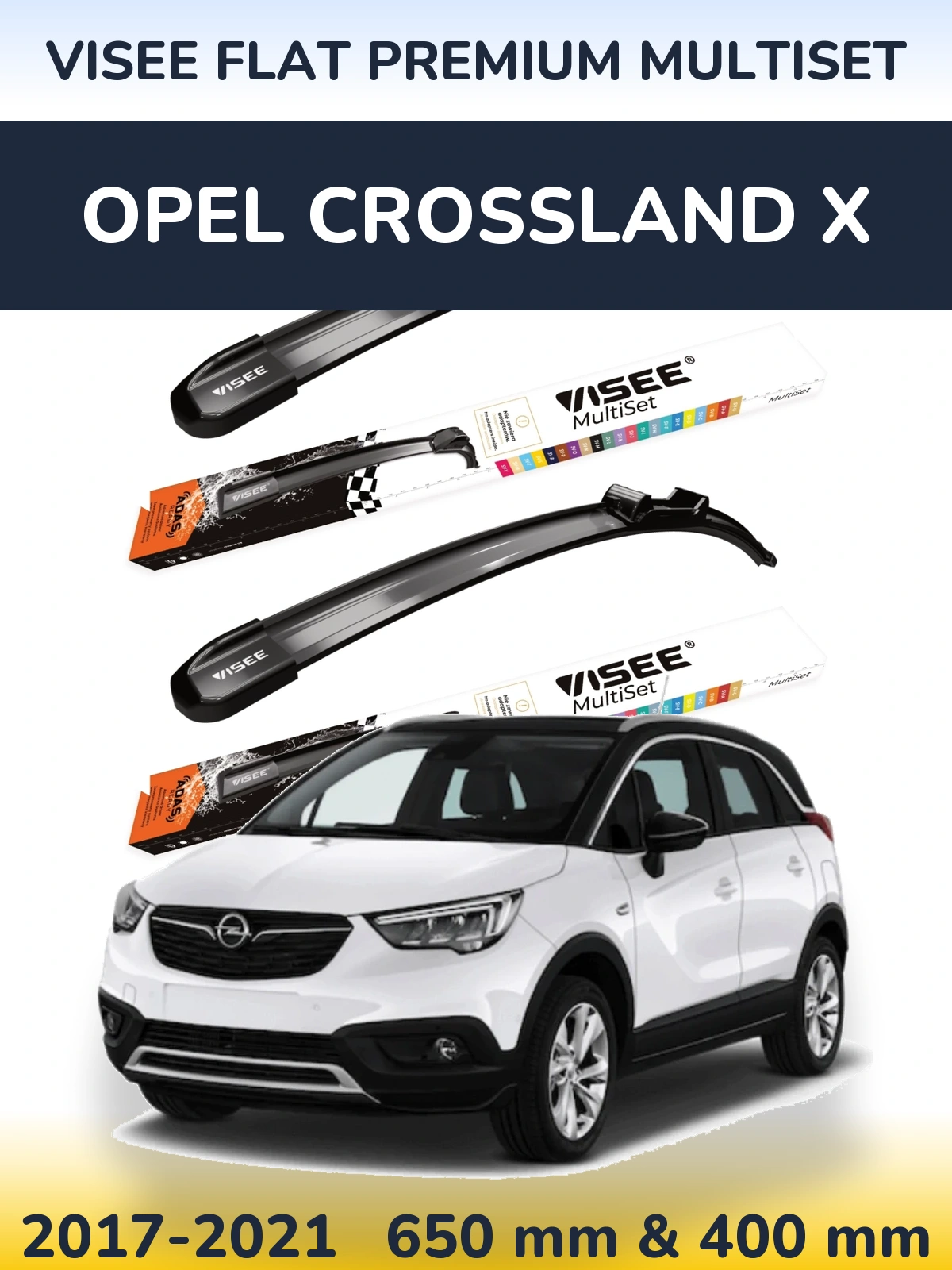 Front wiper blade set VISEE FLAT PREMIUM MultiSet 650 & 400 mm for Opel Crossland X 2017-2021