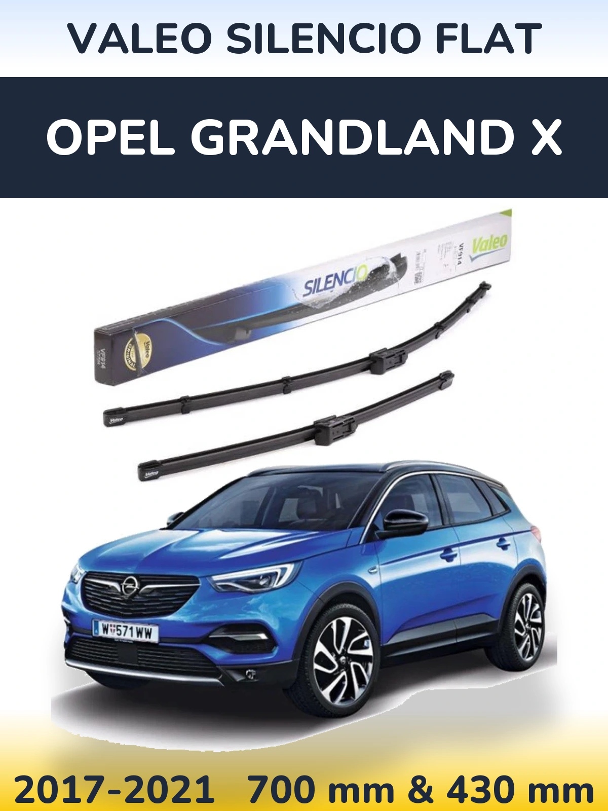 Front wiper blade set Valeo Silencio Flat 680 & 430 mm for Opel Grandland X 2017-2021