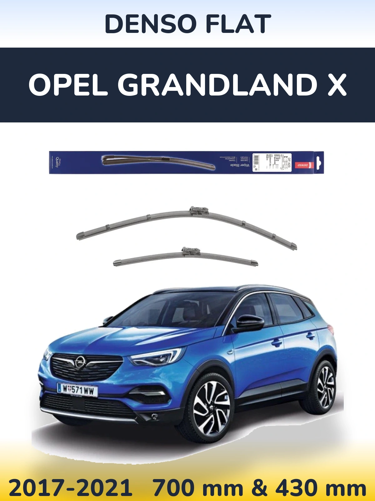 Front wiper blade set Denso Flat 680 & 430 mm for Opel Grandland X 2017-2021