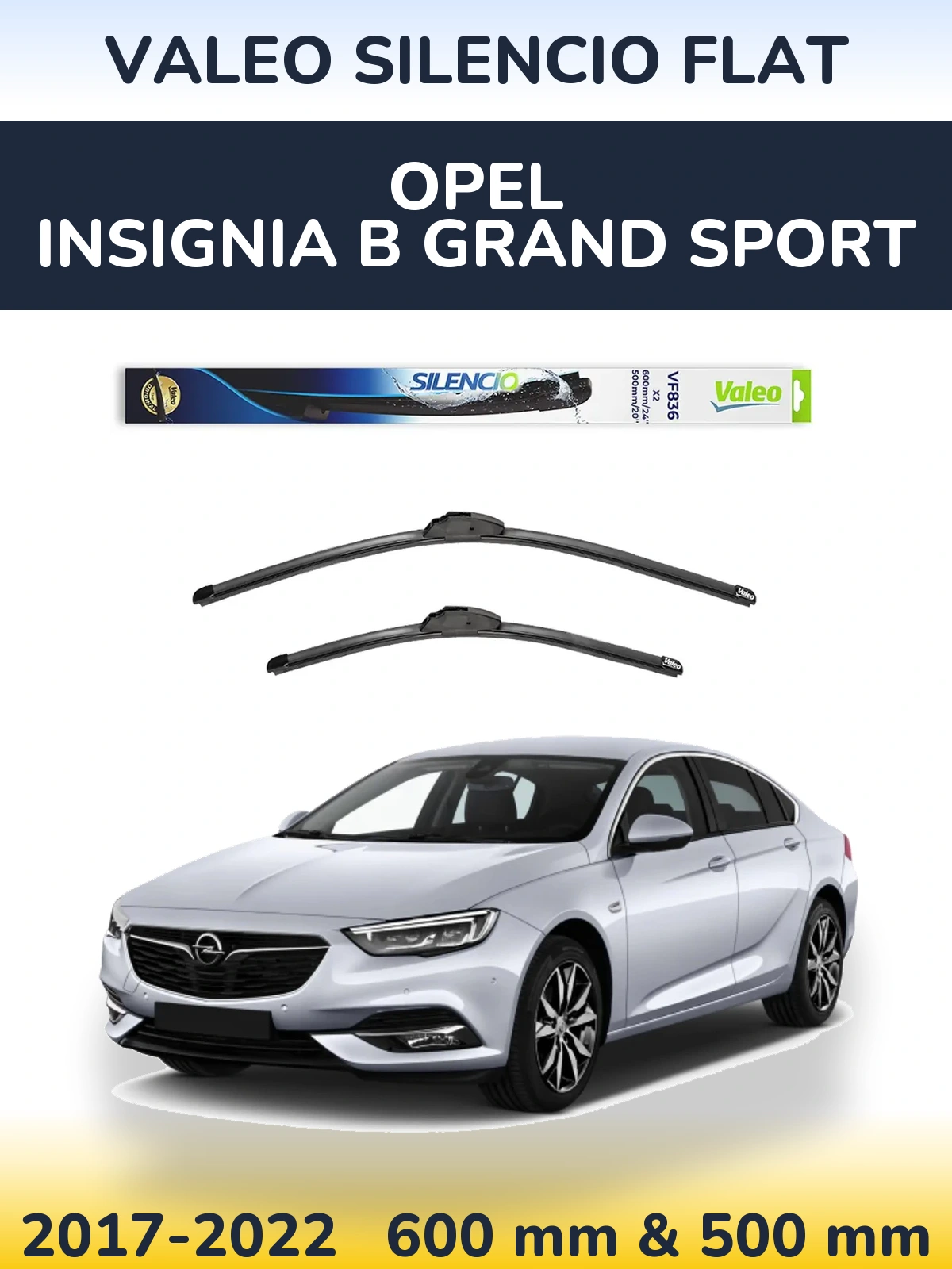 Комплект передних дворников Valeo Silencio Flat 600 & 500 мм для Opel Insignia B Grand Sport 2017-2022
