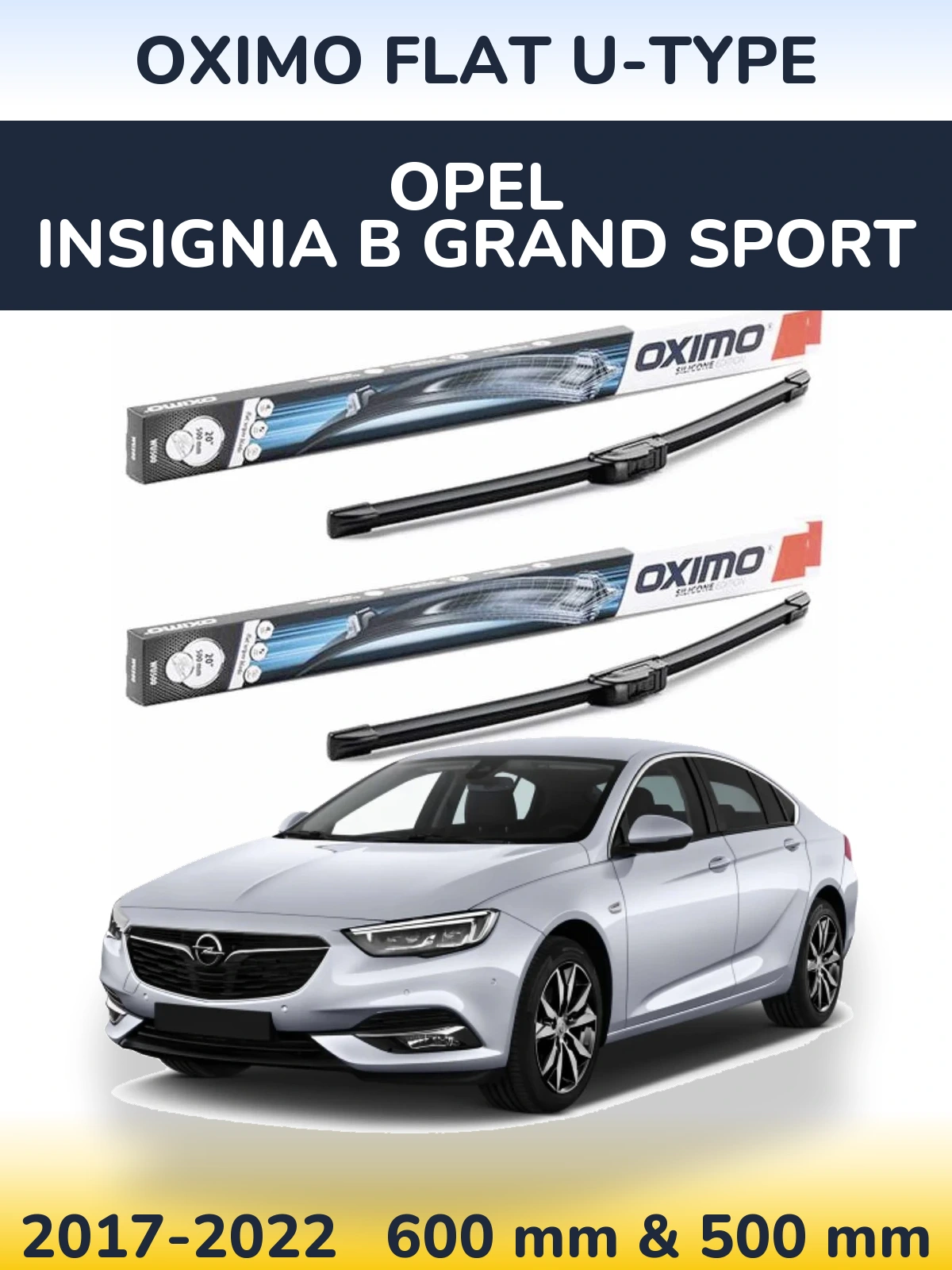 Комплект передних дворников Oximo Flat U-type 600 & 500 мм для Opel Insignia B Grand Sport 2017-2022