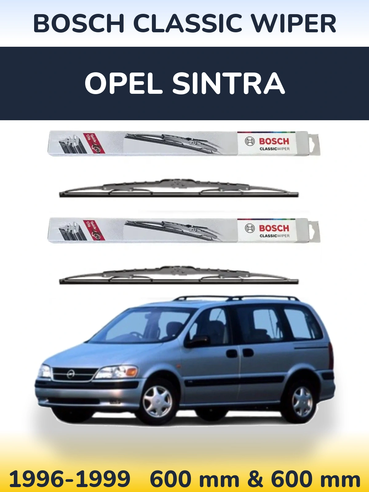 Front wiper blade set BOSCH Classic Wiper 600 & 600 mm for Opel Sintra 1996-1999