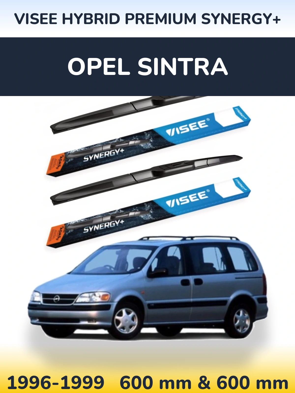 Front wiper blade set VISEE HYBRID PREMIUM SYNERGY+ 600 & 600 mm for Opel Sintra 1996-1999