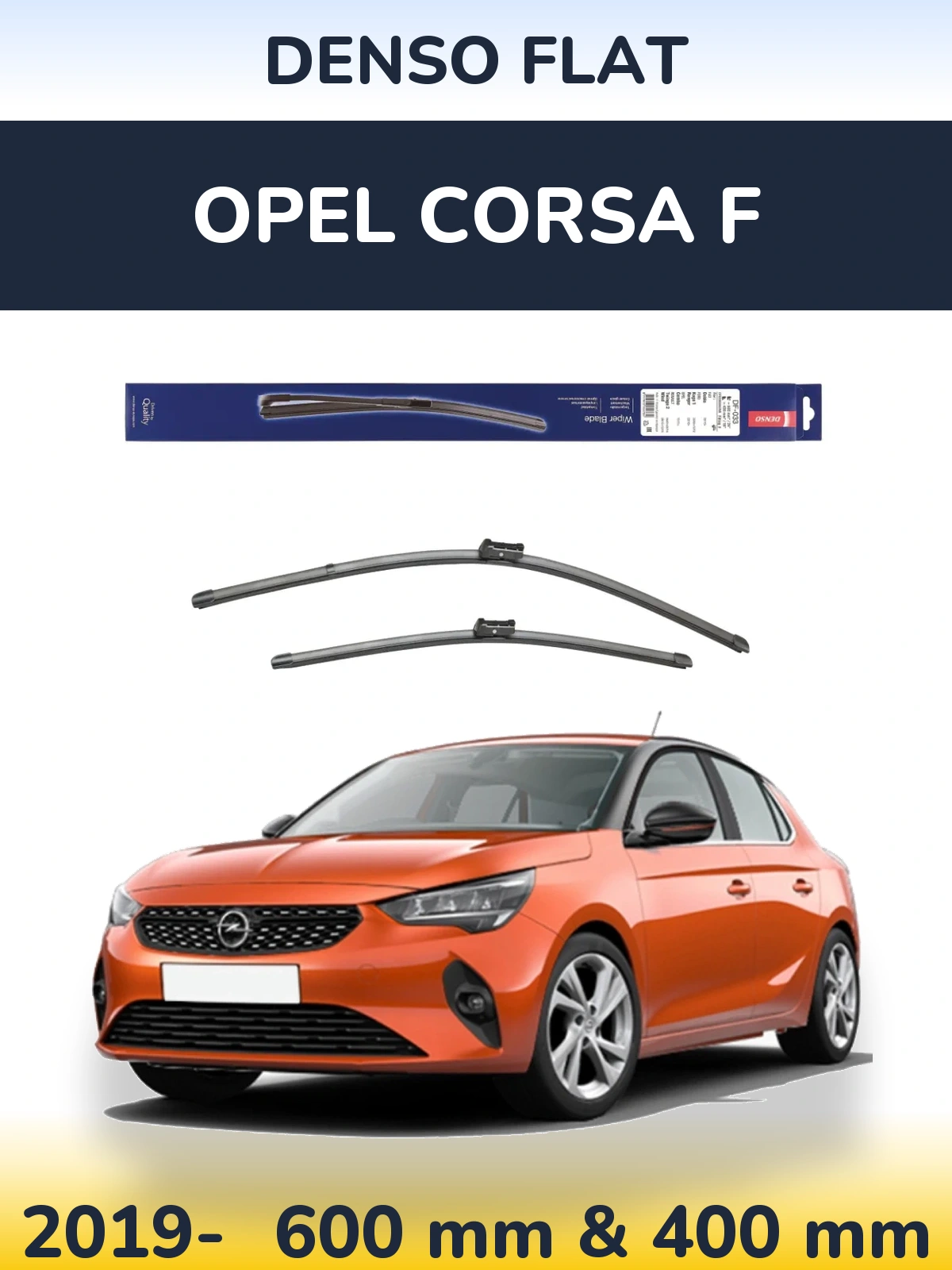 Front wiper blade set Denso Flat 600 & 400 mm for Opel Corsa F 2019-2026