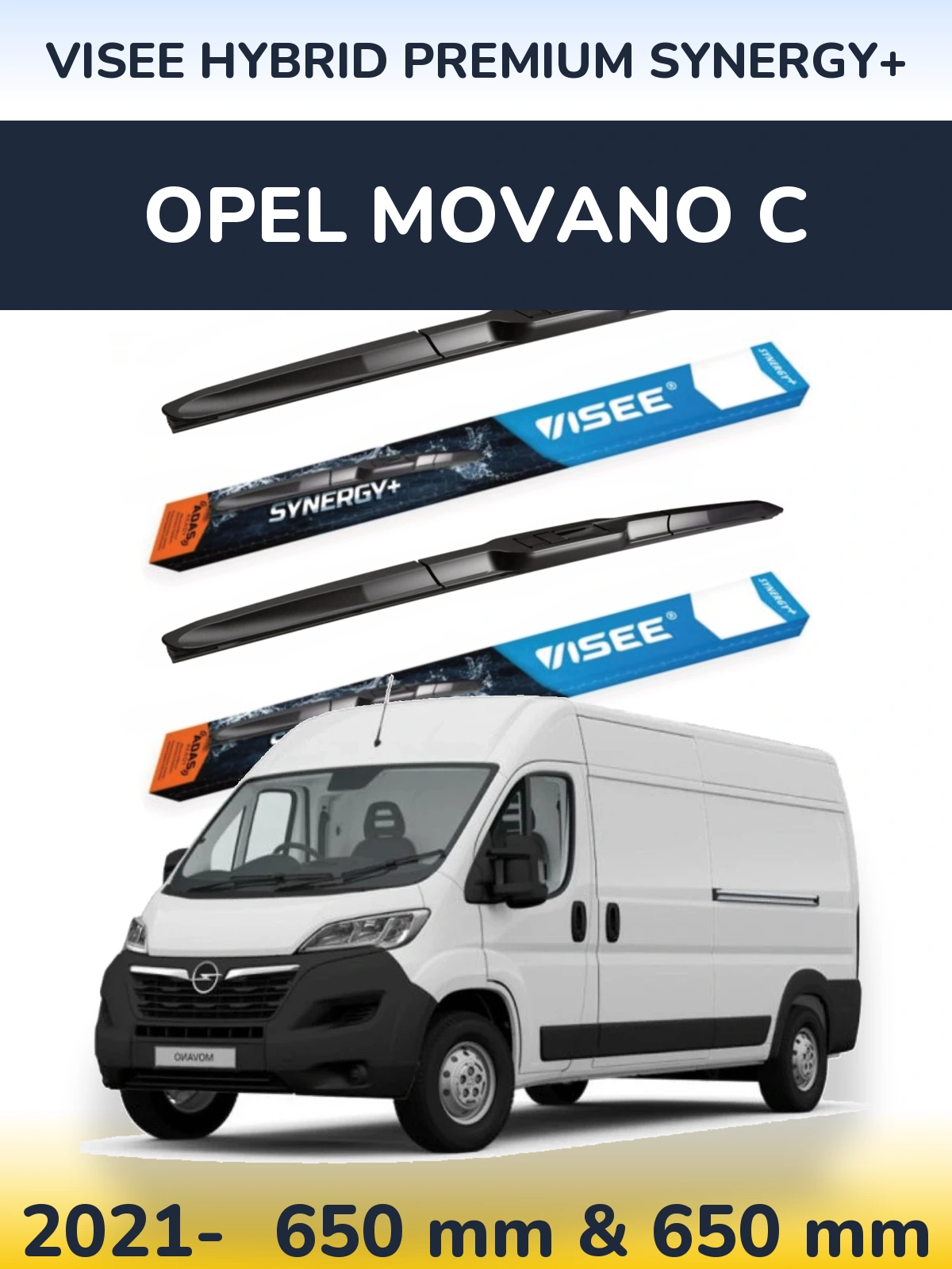 Комплект передних дворников VISEE HYBRID PREMIUM SYNERGY+ 650 & 650 мм для Opel Movano C 2021-2026