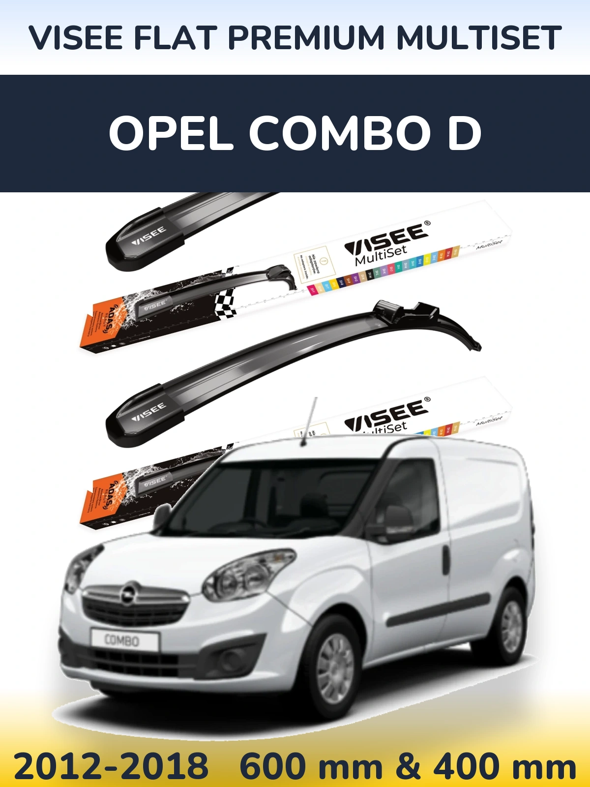 Front wiper blade set VISEE FLAT PREMIUM MultiSet 600 & 400 mm for Opel Combo D 2012-2018