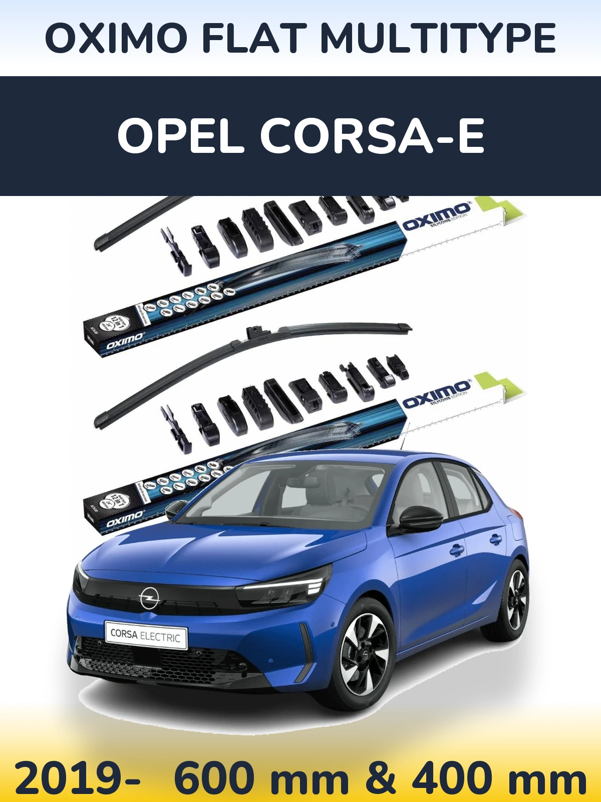 Front wiper blade set Oximo Flat MultiTypee 600 & 400 mm for Opel Corsa-e 2019-2026