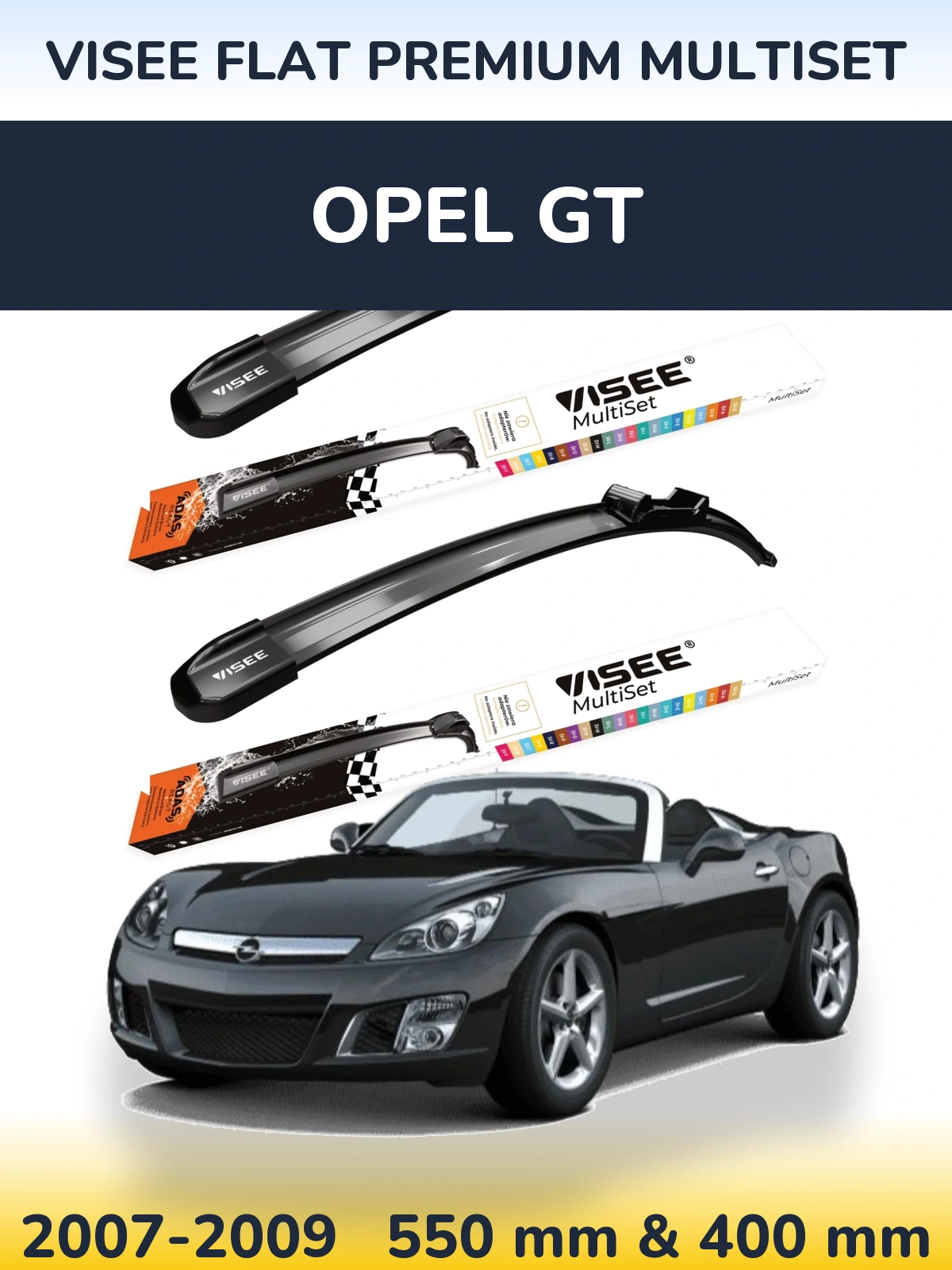 Front wiper blade set VISEE FLAT PREMIUM MultiSet 550 & 400 mm for Opel GT 2007-2009