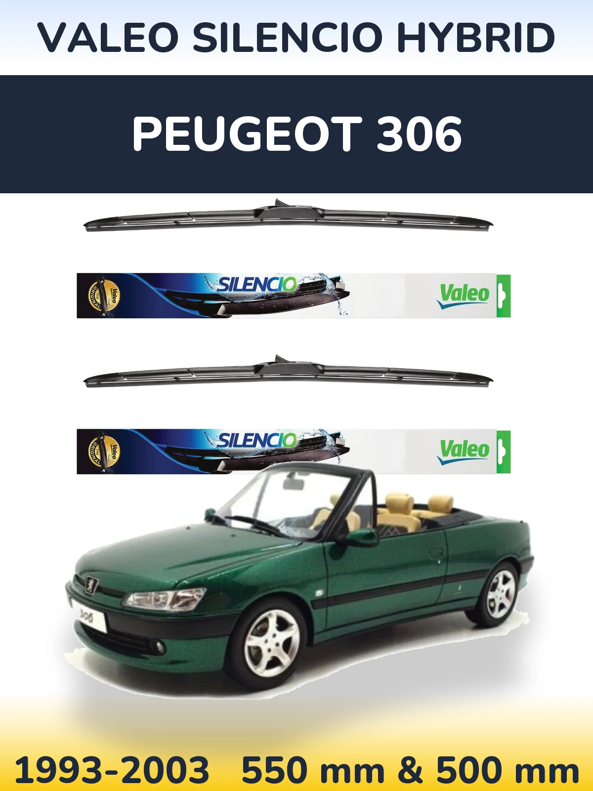 Комплект передних дворников Valeo Silencio Hybrid 550 & 500 мм для Peugeot 306 1993-2003