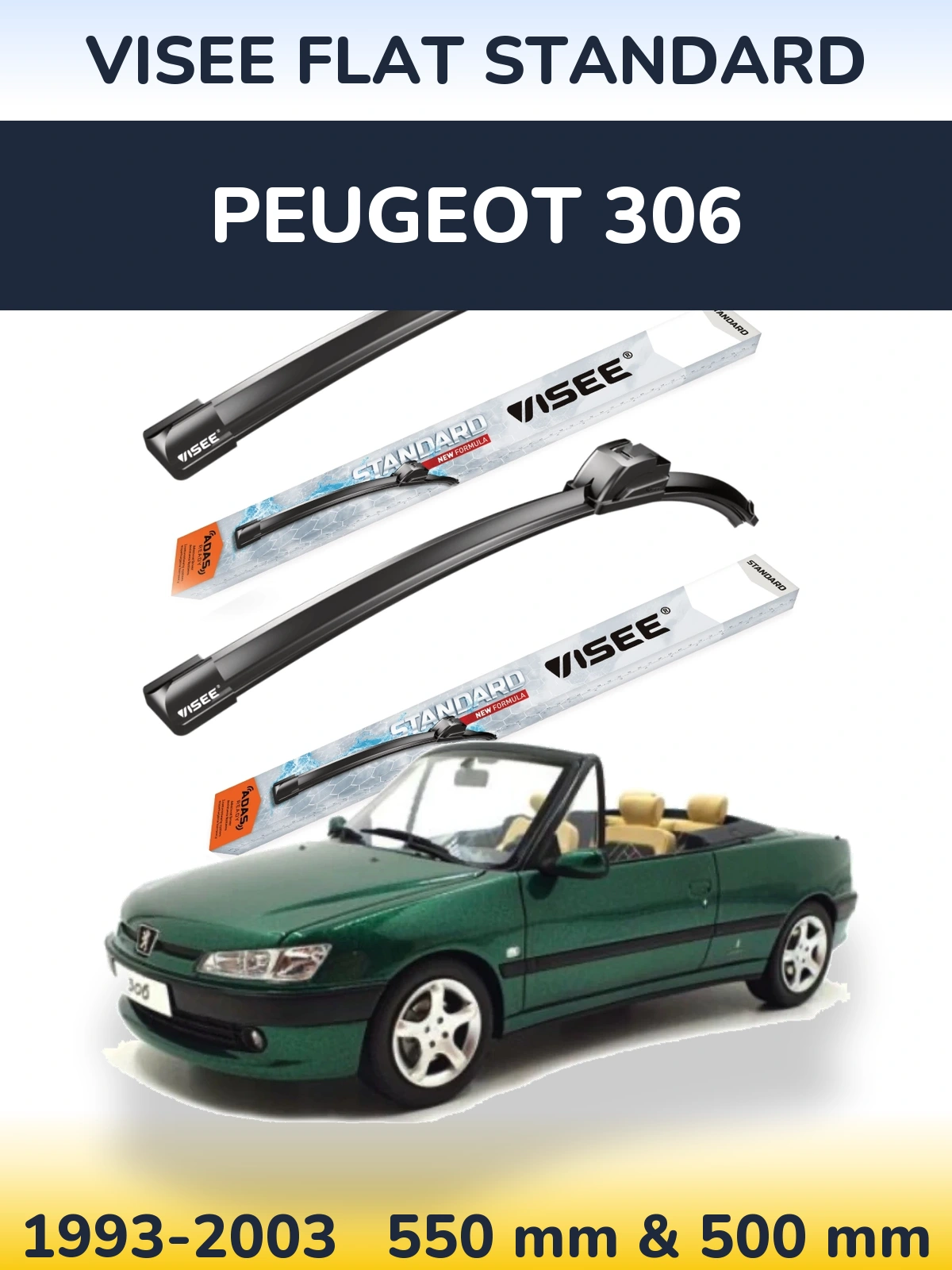 Комплект передніх щіток VISEE FLAT STANDARD 550 & 500 мм для Peugeot 306 1993-2003