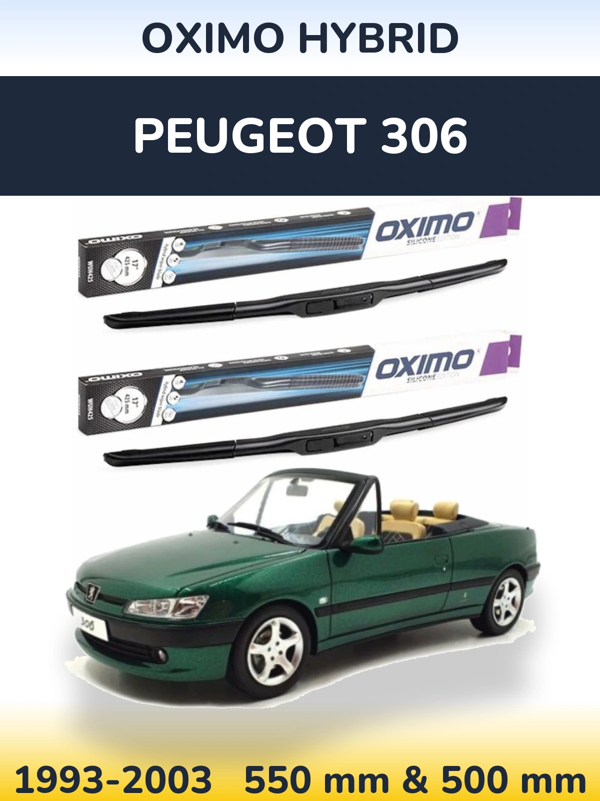 Комплект передних дворников Oximo Hybrid 550 & 500 мм для Peugeot 306 1993-2003