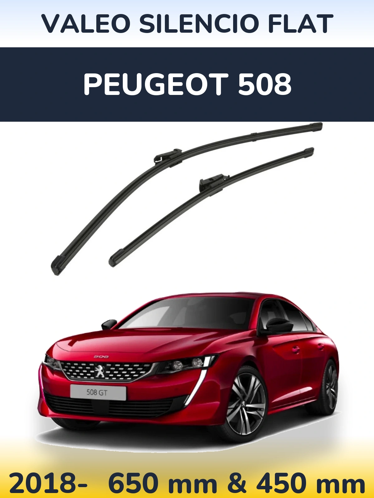 Front wiper blade set Valeo Silencio Flat 650 & 450 mm for Peugeot 508 2018-2026